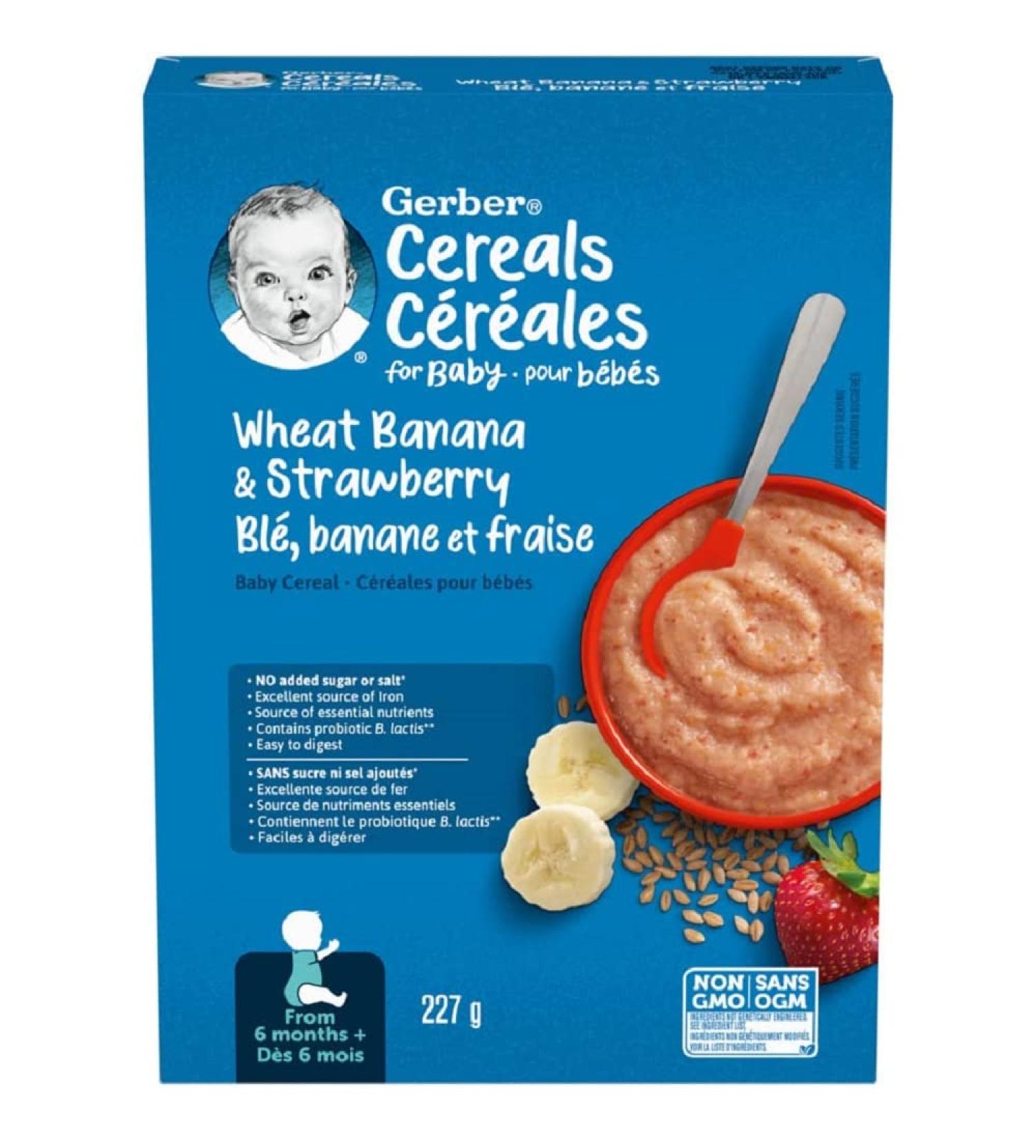GERBER CEREAL Stage 2 - Wheat with Banana & Strawberry Baby Food Cereal 6+ months 227 g 6 Pack - PACKAGING MAY VARY