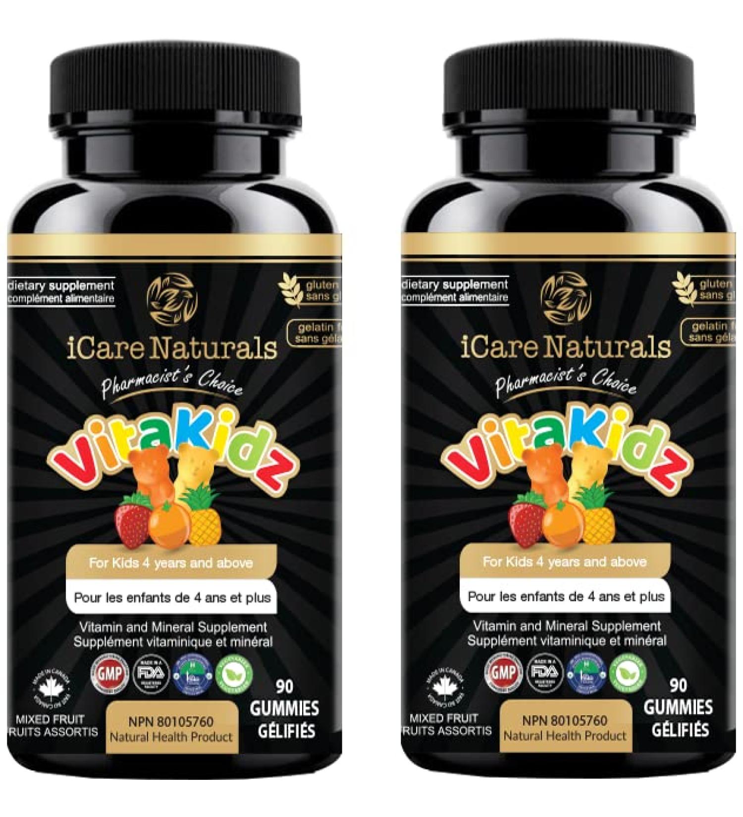iCare Naturals VitaKidz Twin Pack Multivitamin Gummies for Kids - Halal Gummies Vegetarian Friendly Gluten Free - No Artificial Flavor or Colors or Sweeteners - 90 X 2 count 180 Count - Buy Online on GoSupps.com