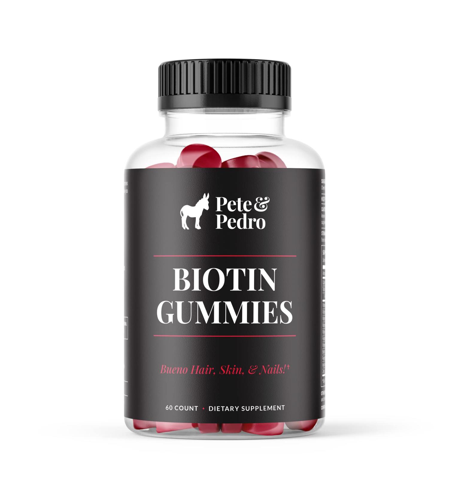 Pete & Pedro BIOTIN Gummies for Hair Skin & Nails Growth for Women & Men |Hair Grow Supplement for Stronger Skin & Nails | Cherry Biotin Gummy 5000mcg Per Serving | Seen on Shark Tank 60 Count - Buy Online on GoSupps.com