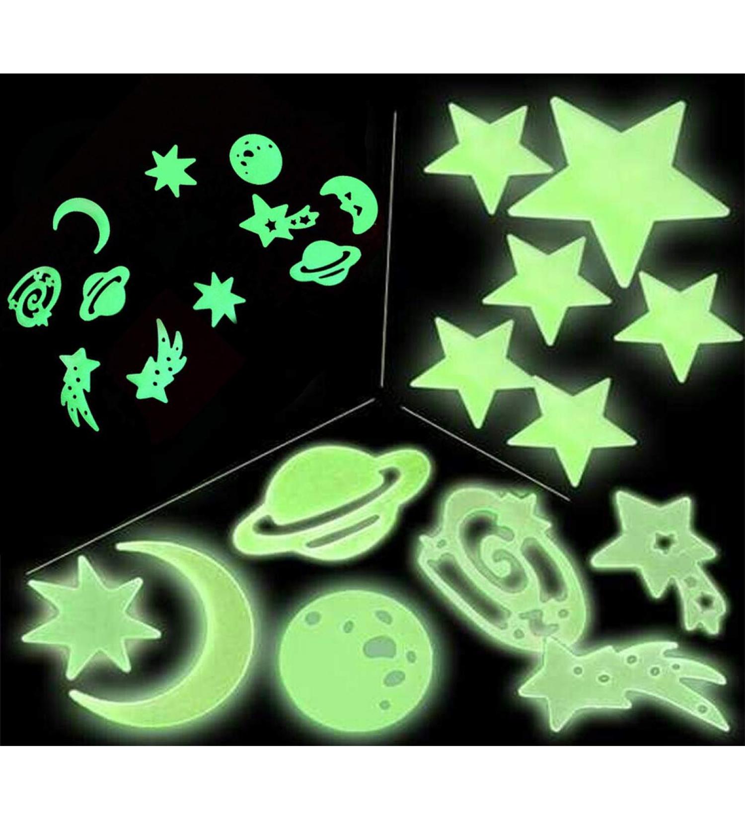 24 3D Glow in The Dark Galaxy Planets Stars Moon Wall Decals for Kids Bedroom Decor - Buy Online on GoSupps.com