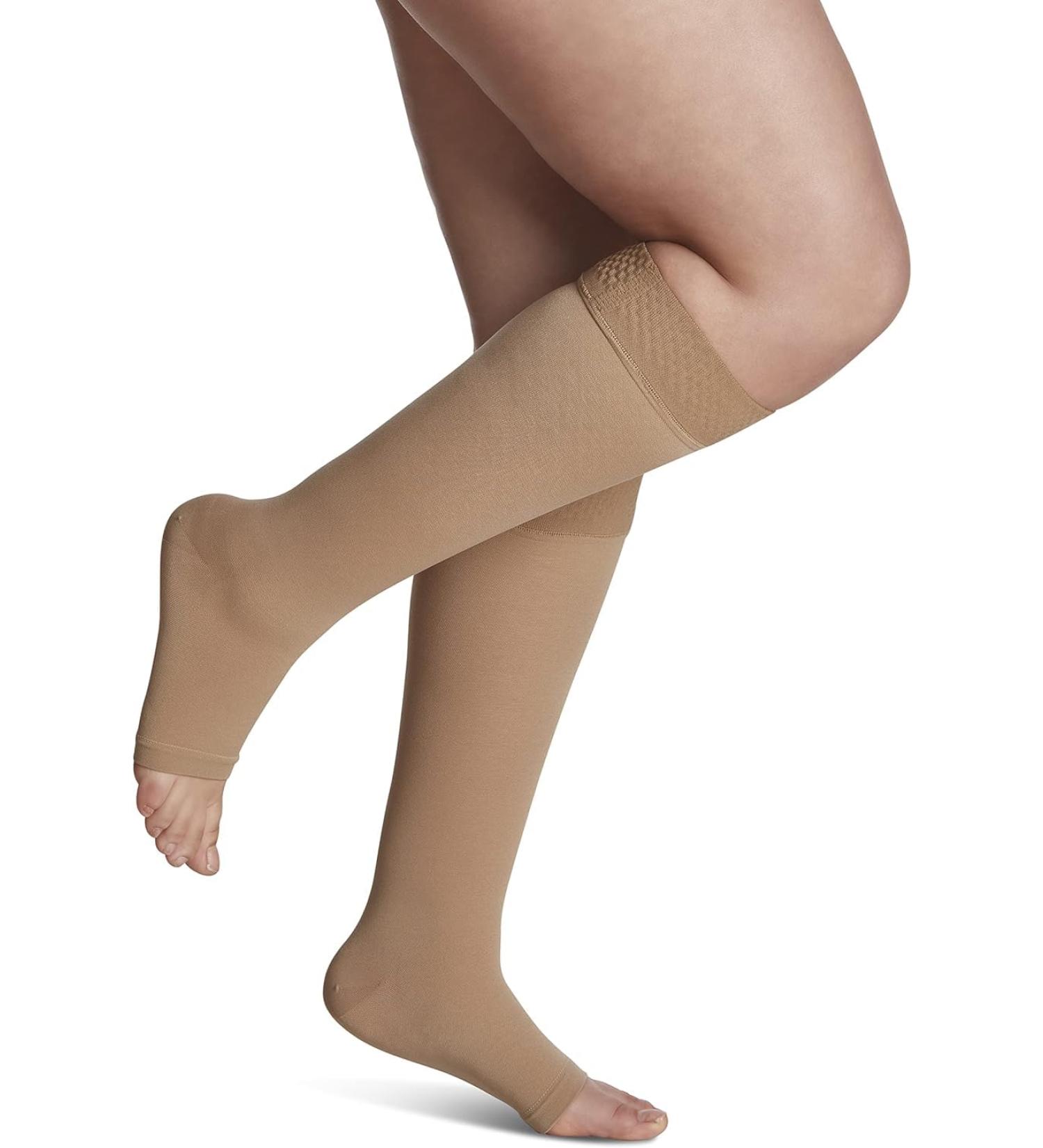 Buy SIGVARIS Men’s & Women’s Essential Opaque 860 Open Toe Calf-High Socks w/Grip Top 20-30mmHg - Large Short - Nude Light Beige (Crispa) - International Shipping Available - Buy Online on GoSupps.com
