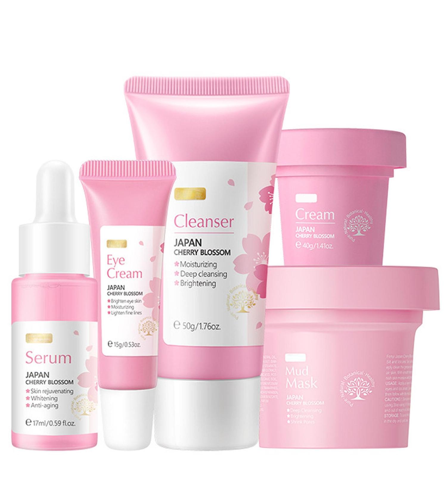 Sakura Skin Care Set - 5-Piece Face Care Gift Set for Women & Teens | Moisturizer Cleanser Serum Eye Cream & Mud Mask - Buy Online on GoSupps.com