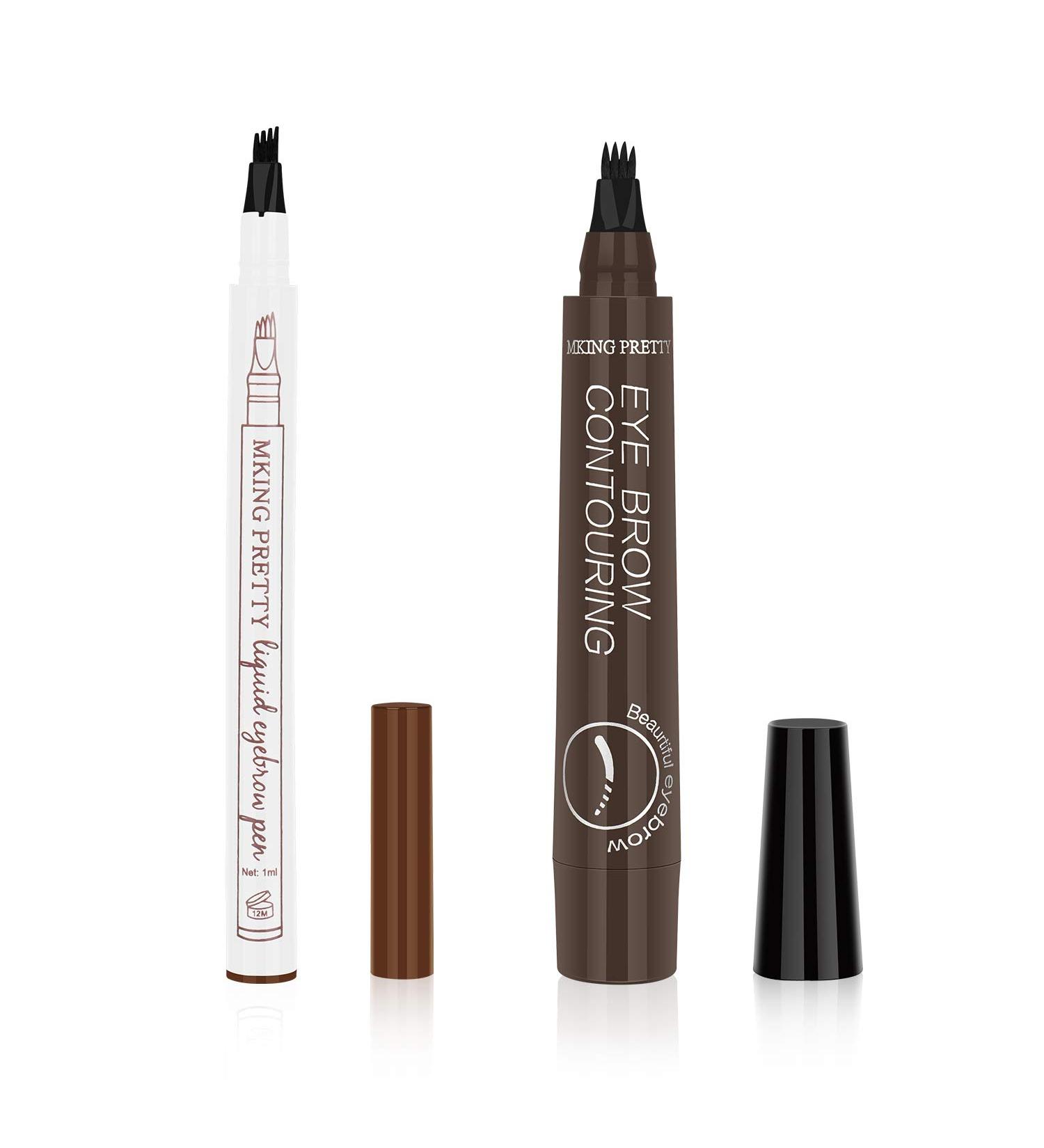 Ainviata Waterproof Liquid Eyebrow Pencil - 2pcs Microblading Eyebrow Pen for Natural Chestnut & Gray Brown Makeup - Buy Online on GoSupps.com
