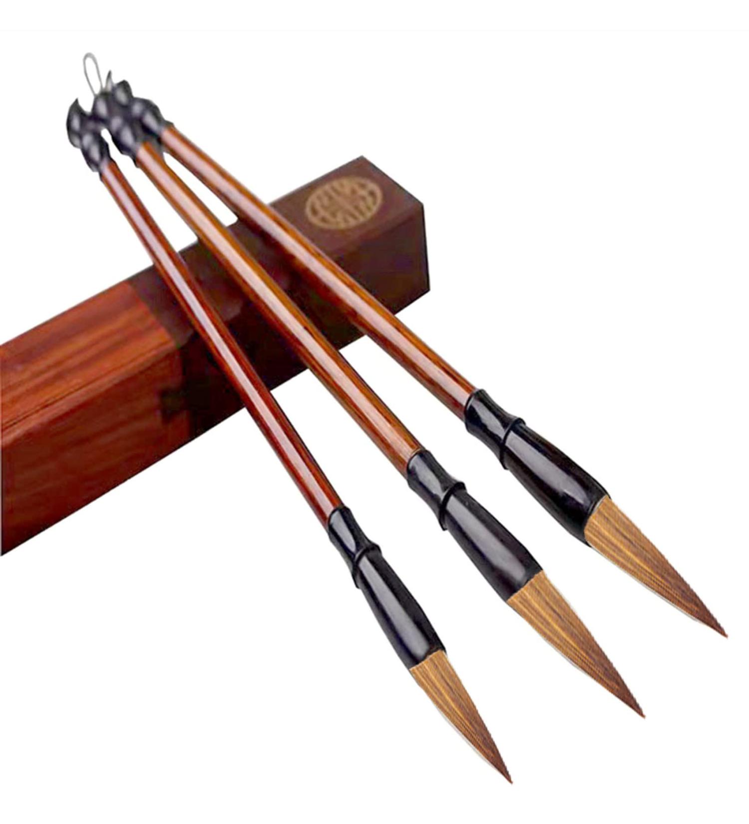 Bukpom Chinese Calligraphy Brush Set - 3 Pack (Green) - Ideal for Writing, Sumi, Maobi, Drawing, Watercolor, Ink Art, Kanji Painting - Wooden Brush Pen - Large Medium Small Sizes - Buy Online on GoSupps.com
