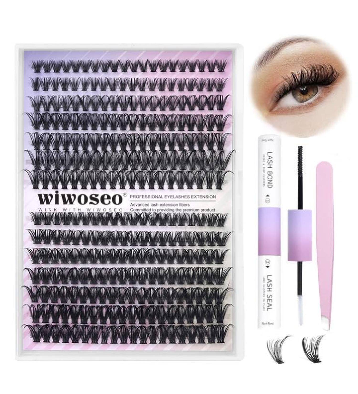 Wiwoseo DIY Eyelash Extension Kit - Russian Lash Clusters D Curl, Individual Lashes with Glue for Beginners (9-16mm) - Buy Online on GoSupps.com