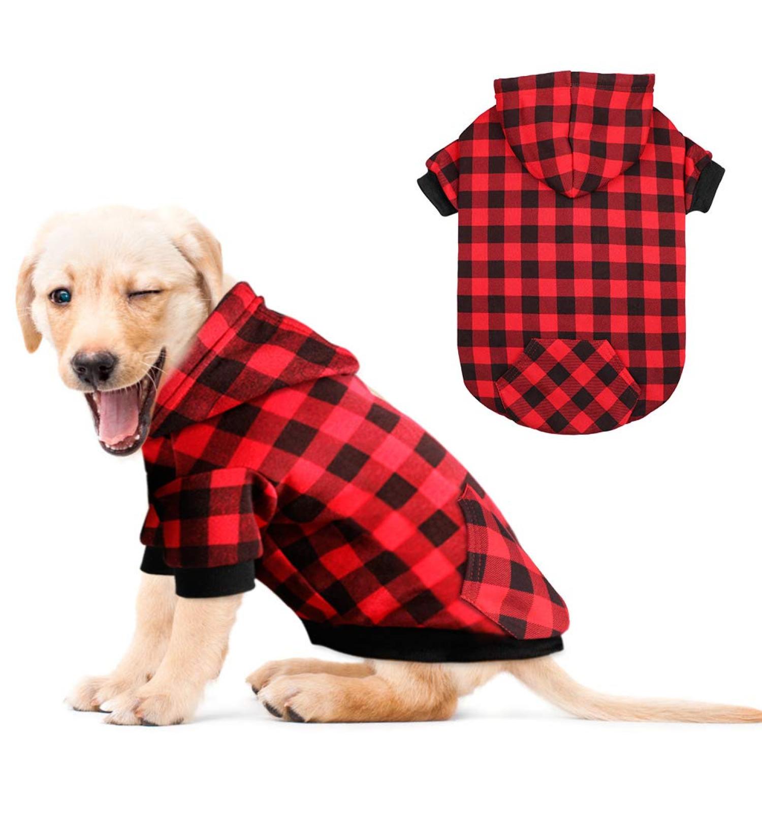 Red Plaid Dog Hoodie Sweater with Hat and Pocket - Size Small - Buy Online on GoSupps.com