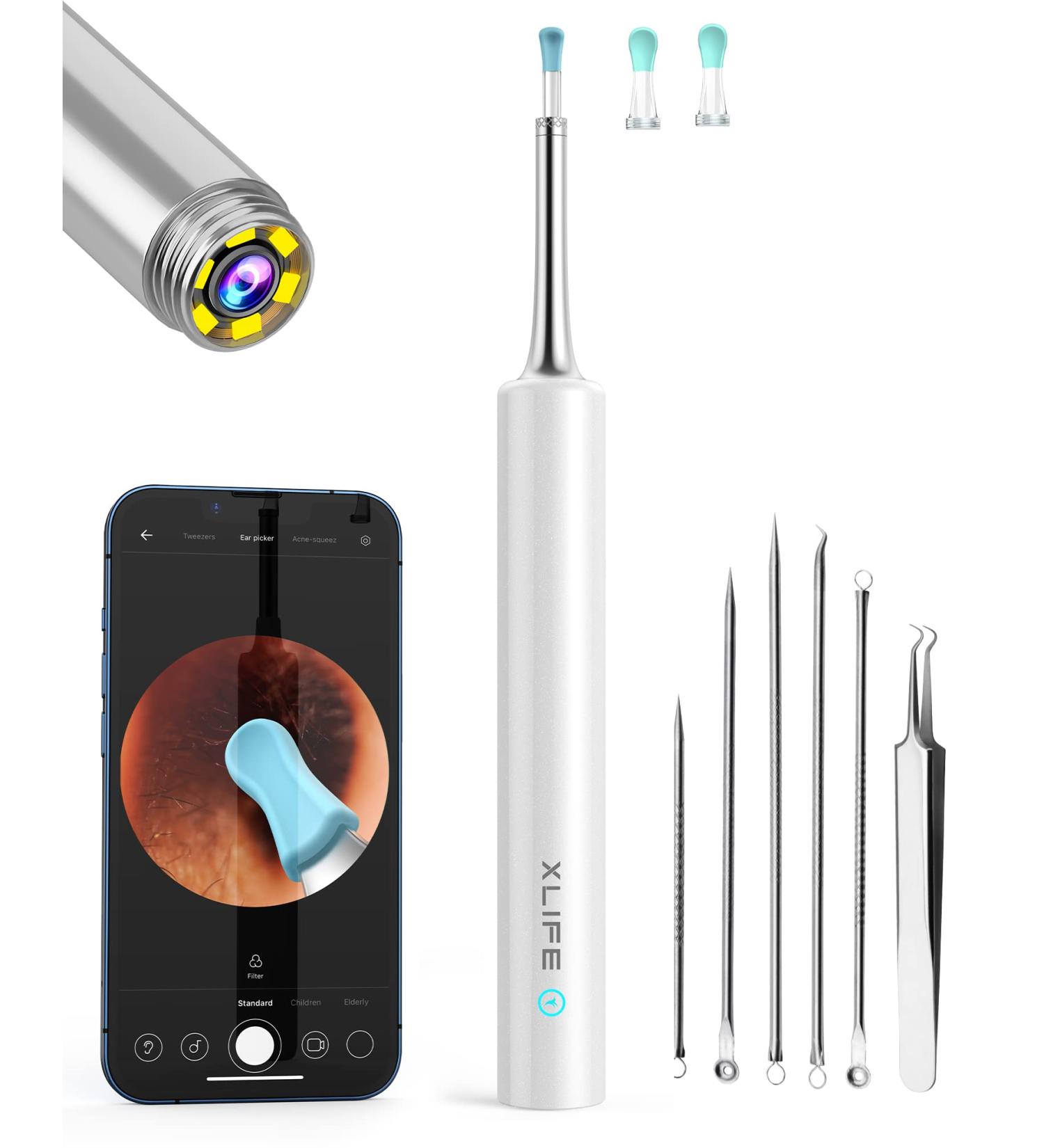 Xlife Ear Wax Removal 1080P HD Camera & Blackhead Remover Kit - Ear Cleaner for iPhone, iPad & Android - 3.5mm Ultra-Thin Lens - C3 White - Buy Online on GoSupps.com