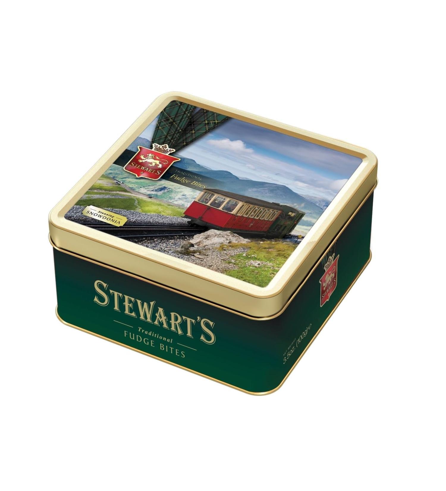Stewart's - Snowdonia Tin Filled with Luxury Fudge (100g) - Rich Creamy Decadent Velvety Indulgent Melt-in-your-mouth Buttery Smooth Luxurious Delectable Fudge 100g Snowdonia Tin - Fudge - Buy Online on GoSupps.com