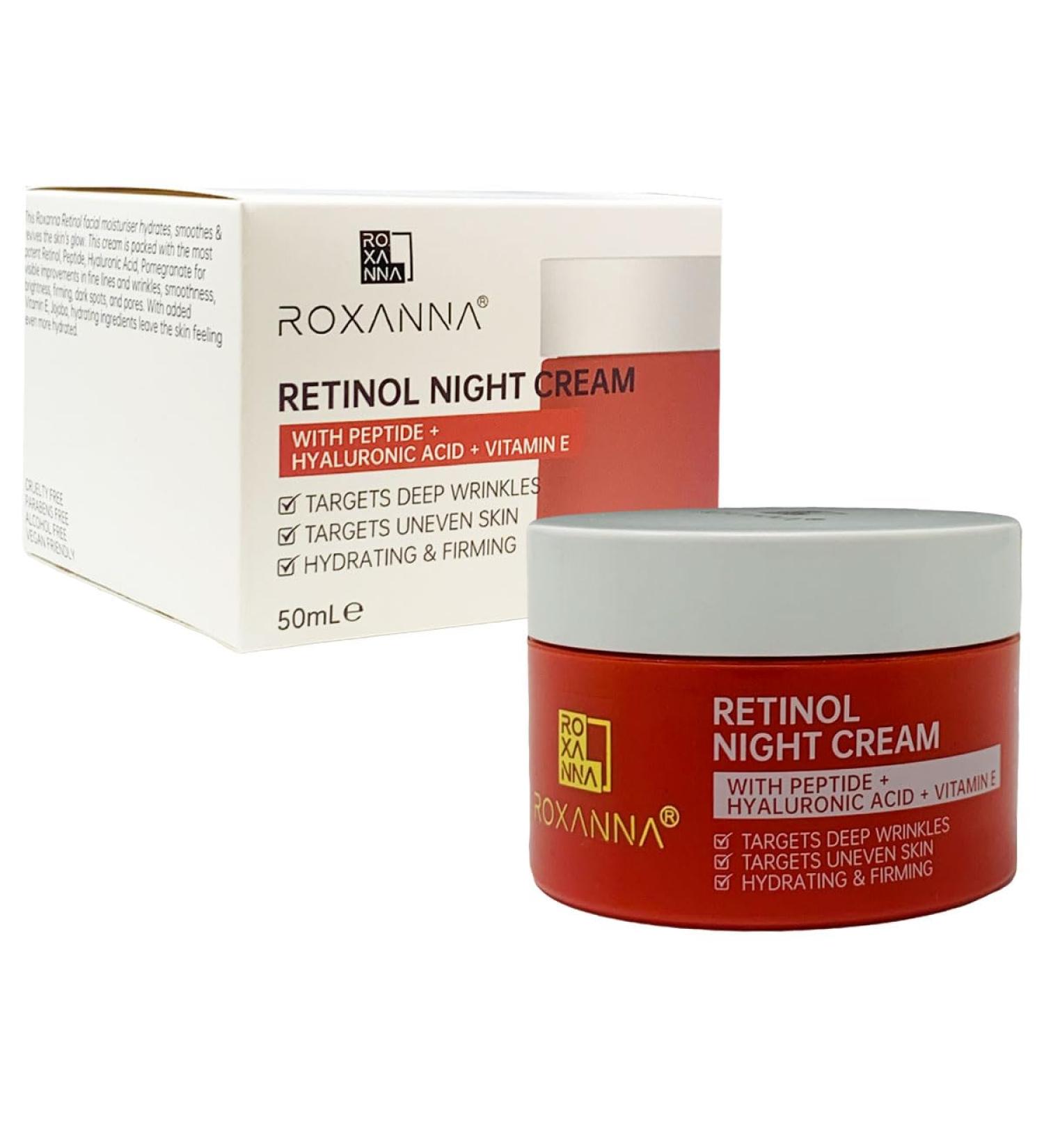 Roxanna Retinol Cream for Face 50ml Anti Wrinkle Cream Retinol Moisturizer - Retinol Face Cream and Deep Skin Anti Aging Cream Best Night Cream for Women with peptide hyaluronic acid vitamin e - Buy Online on GoSupps.com