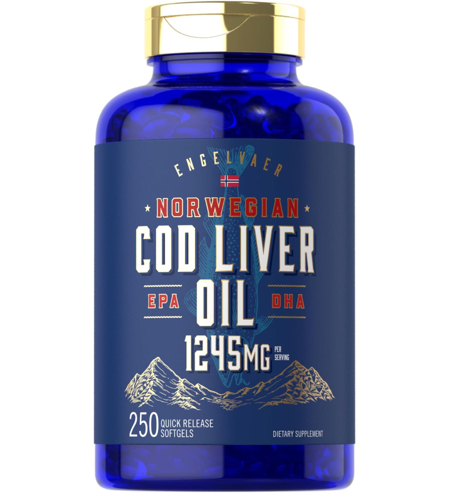 Carlyle Cod Liver Oil Softgels | 1245mg | 250 Count | with EPA and DHA | Norwegian | Non GMO Gluten Free Supplement 250 Count (Pack of 1) - Buy Online on GoSupps.com