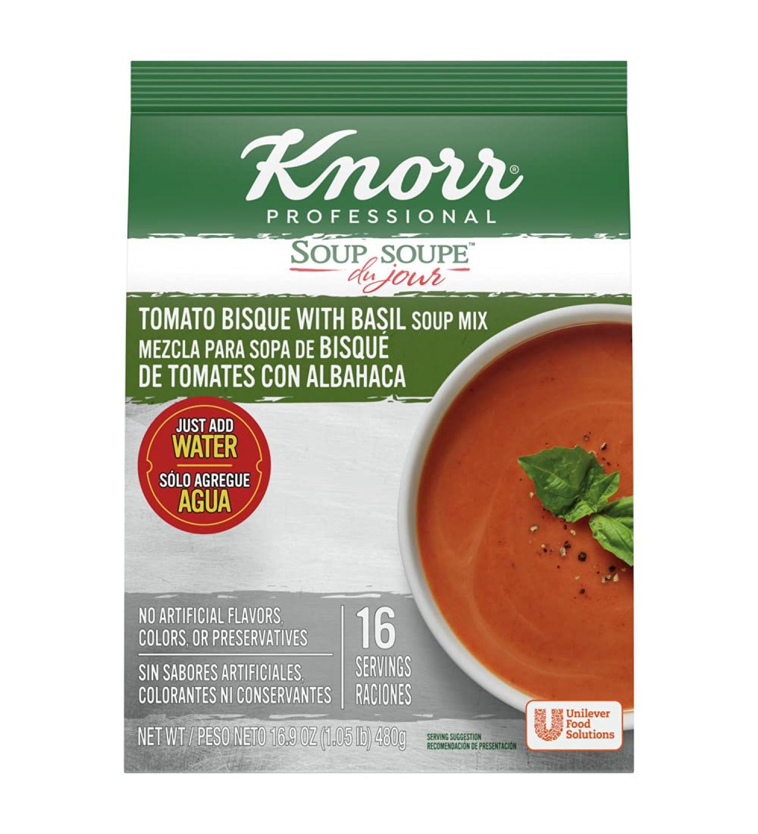 Knorr Professional Tomato Basil Bisque Soup du Jour 16.9 oz Pack of 4 - No Artificial Preservatives, Colors, or Flavors - Just Add Water - Buy Online on GoSupps.com