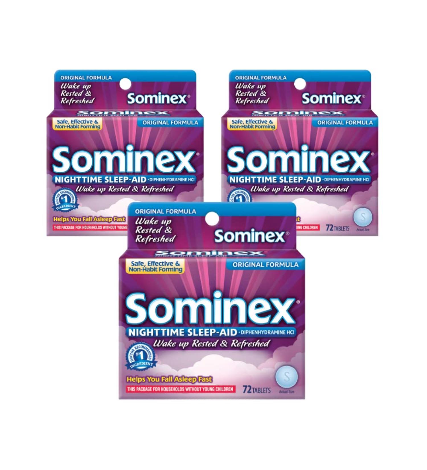 Sominex Nighttime Sleep Aid - Maximum Strength 72 Tablets (Pack of 3) | Fast International Shipping - Buy Online on GoSupps.com