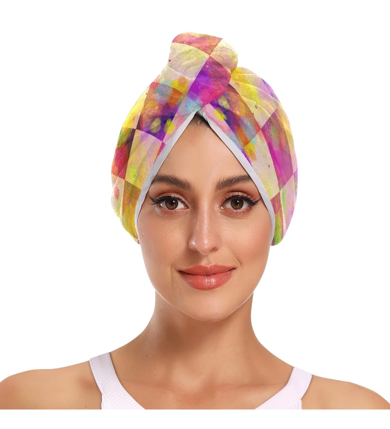 Colorful Checkerboard Hair Drying Towel - 2 Pack Microfiber Hair Turbans for Women | Ideal for Wet & Curly Hair - Buy Online on GoSupps.com