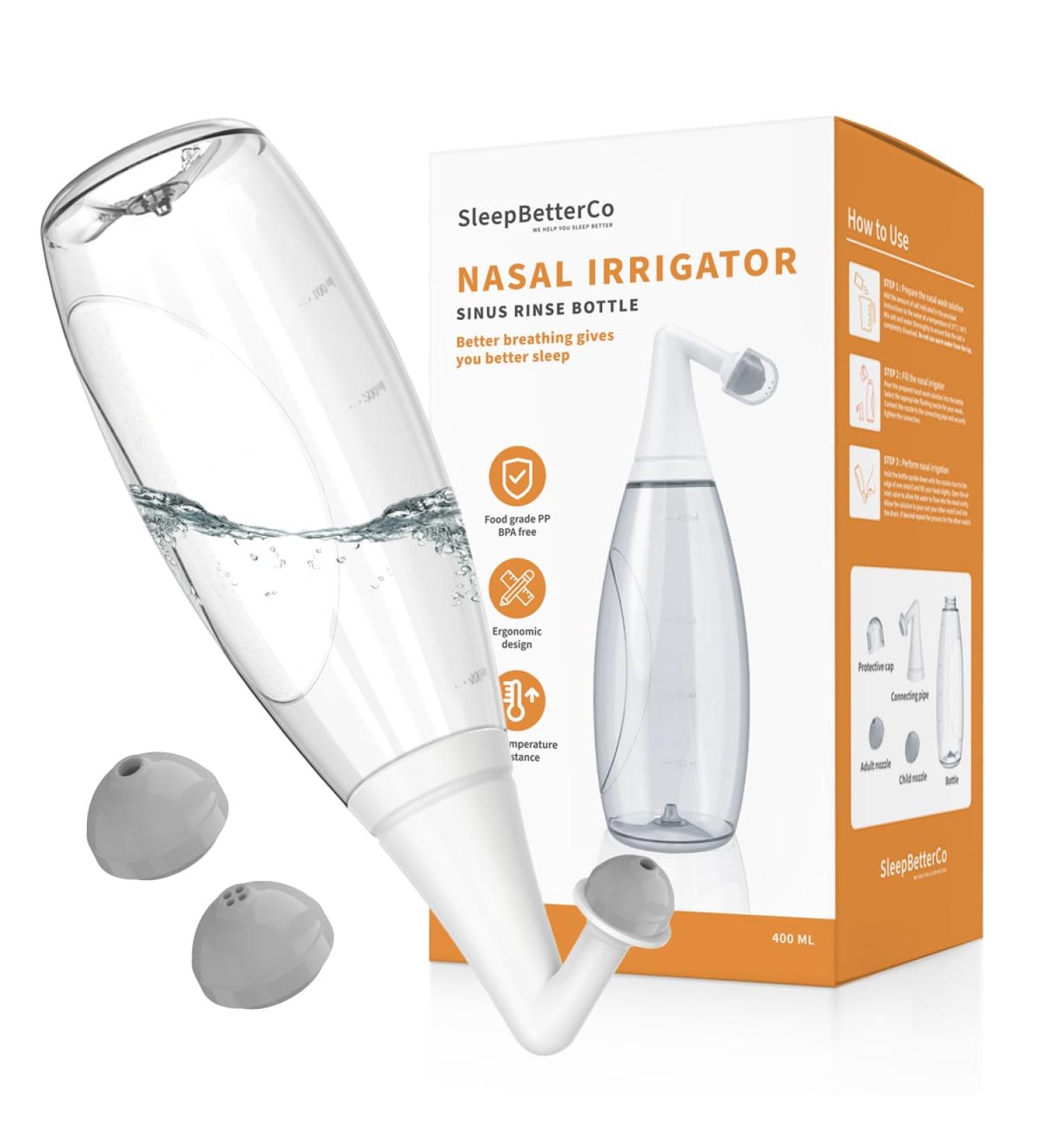 Buy BPA-Free Nasal Irrigator & Sinus Rinse Bottle | Ergonomic Design 2 Tips for All Ages Reduces Snoring & Relieves Congestion | Easy to Use Transparent Light Grey - International Shipping Available - Buy Online on GoSupps.com