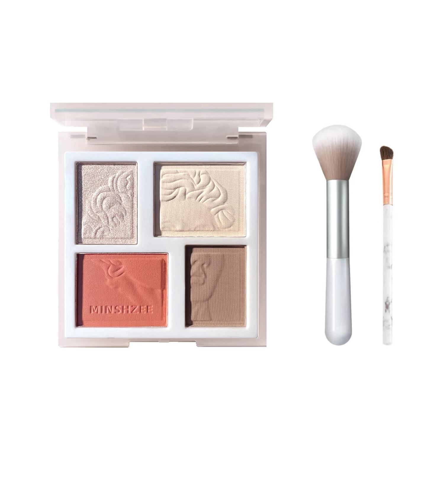 Domality 4 in 1 Contour Highlighter Blusher Makeup Palette with Brushes - Natural Matte & Shimmer Finish for a Glowing Look - Buy Online on GoSupps.com