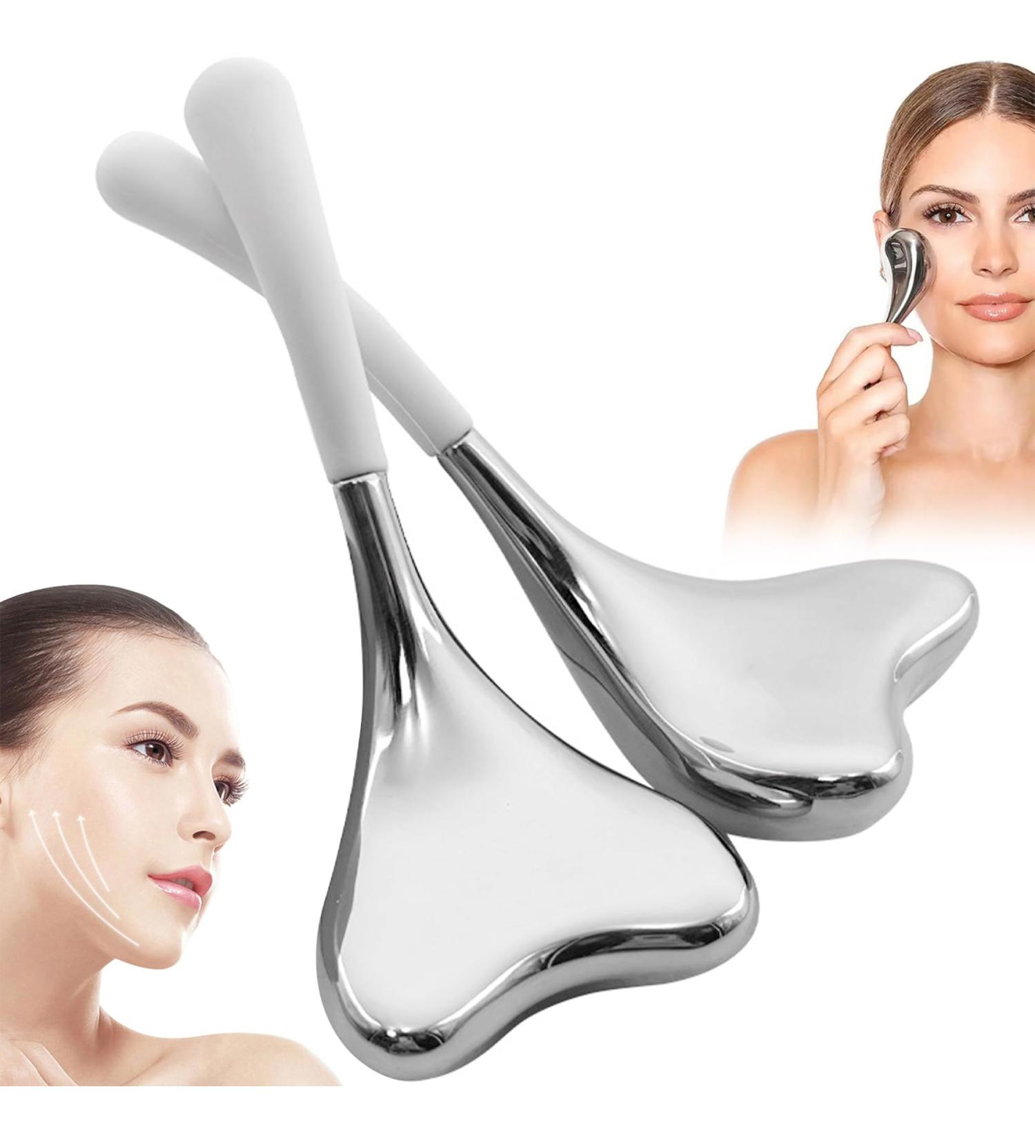 Buy 1 Pair Ice Globes Face Massager - Stainless Steel V-Shaped Gua Sha Facial Tools for Women | Cooling Spa Globes with Storage Case - Buy Online on GoSupps.com