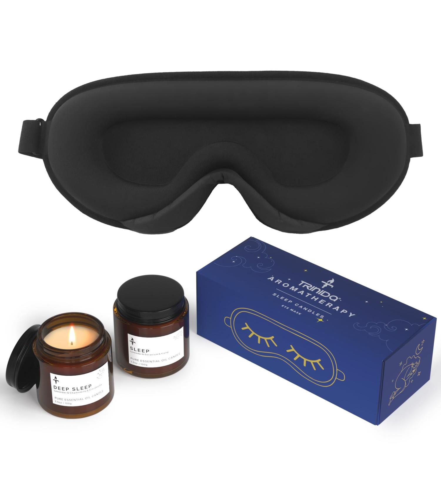 TRINIDa Aromatherapy Sleep Gift Set: Blackout Sleep Masks & Scented Candles for Perfect Sleep - Lavender & Chamomile, Stress Relief - 3D Eye Mask Included (Women & Men) - Buy Online on GoSupps.com