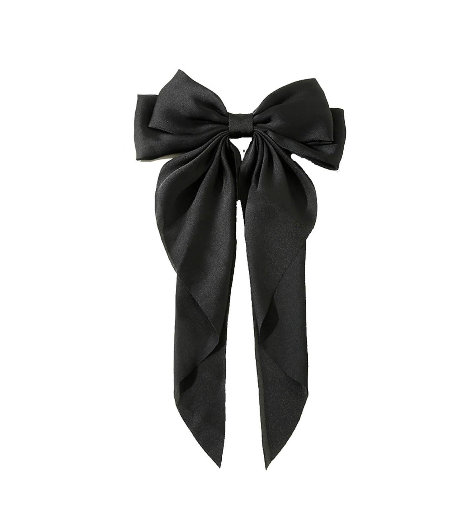 Yuyeran Super Big Bow Hair Clips French Style Soild Color Knotted Bowknot Spring Snap Barrettes Hair Clips with Long Ribbon for Women Girls (Black) - Buy Online on GoSupps.com