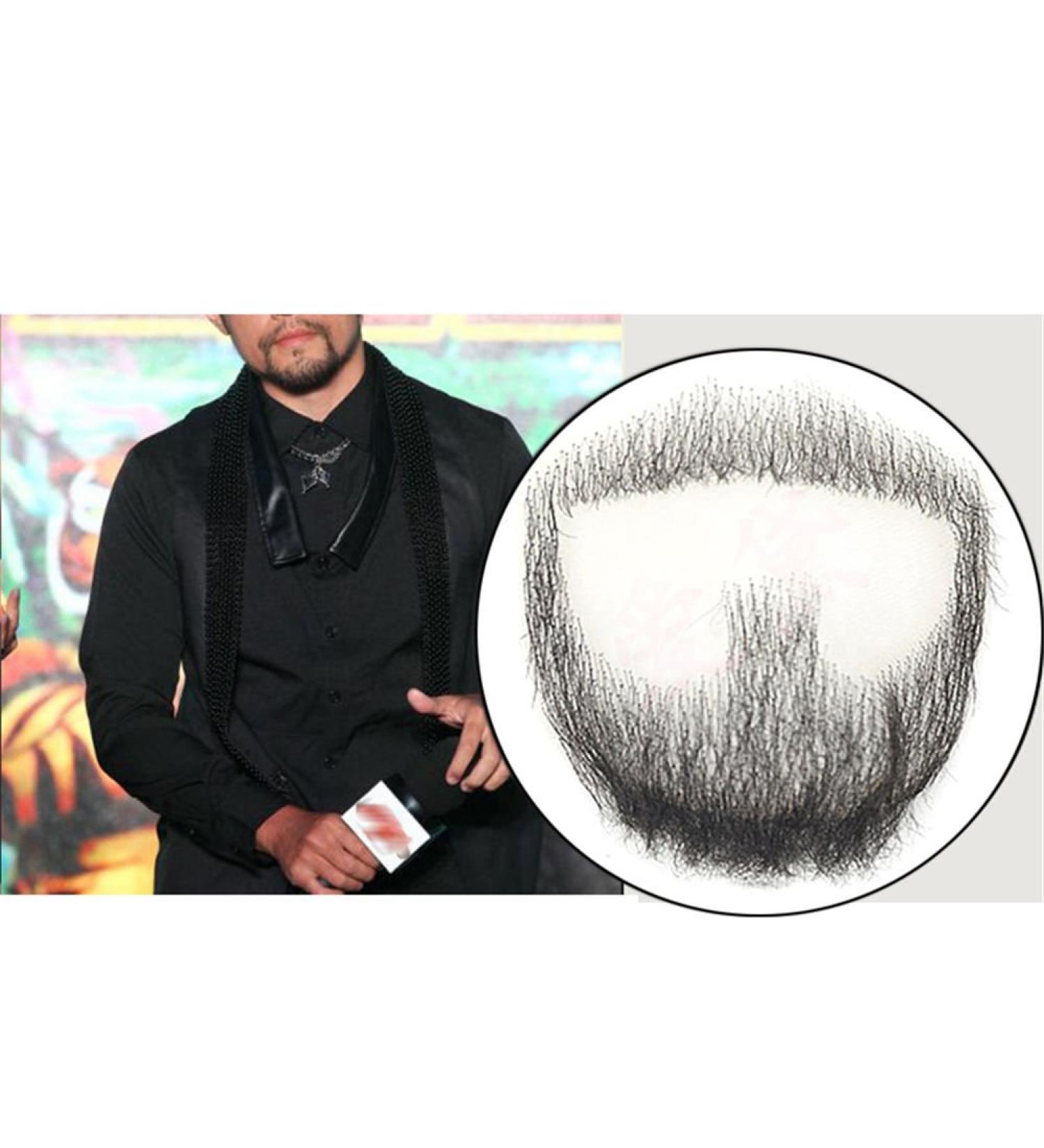 Remeehi Men's Goatee Beard - Realistic Human Hair Hand-Made Fake Facial Mustache Costume in Black - Buy Online on GoSupps.com