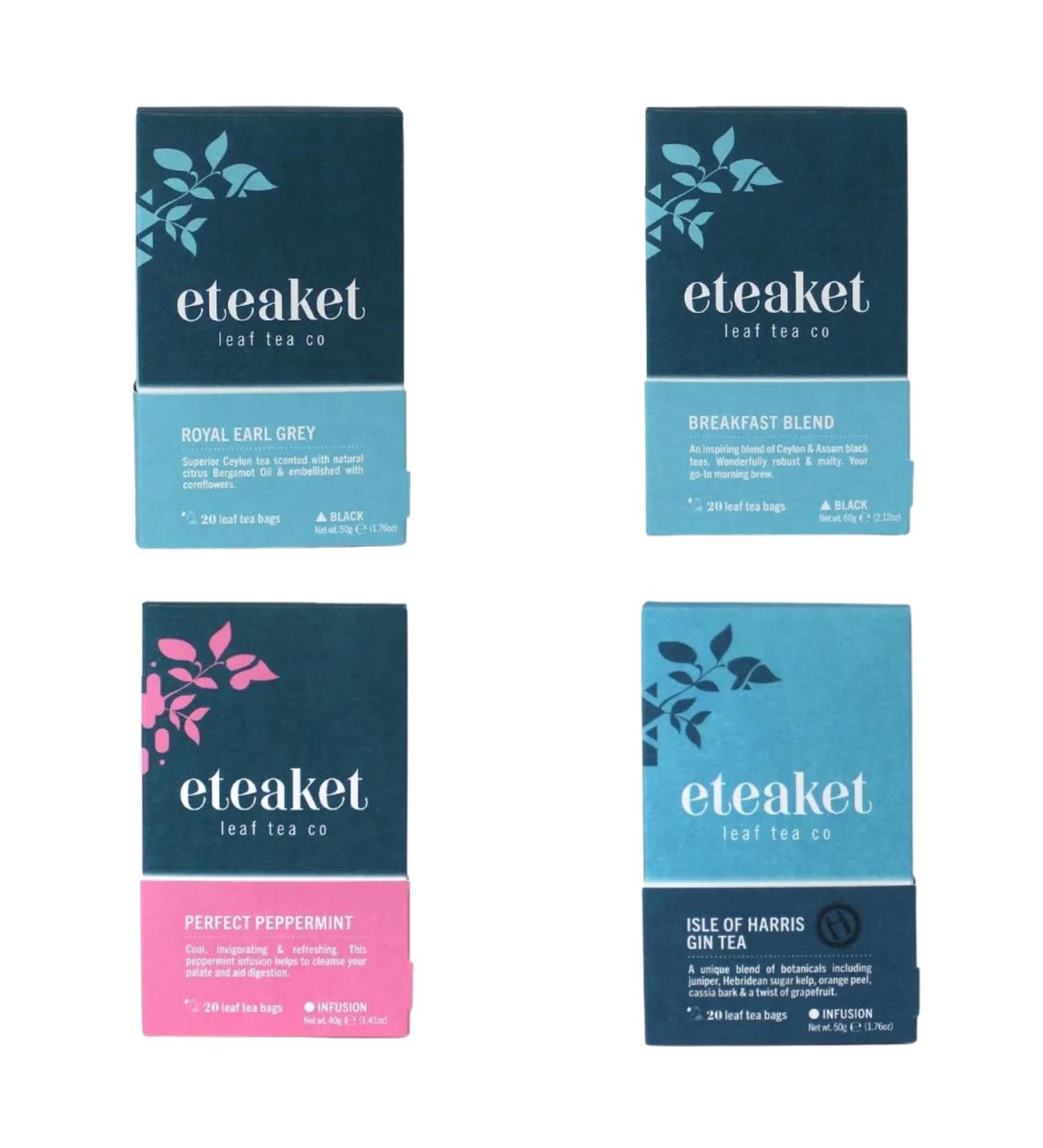 Eteaket Leaf Tea Co Infusion & Black Tea-Bag Pick N Mix - Choose From with 5 Flavours | Breakfast Blend Isle of Harris Gin Perfect Peppermint Royal Earl Grey - Pack of 3 - Buy Online on GoSupps.com