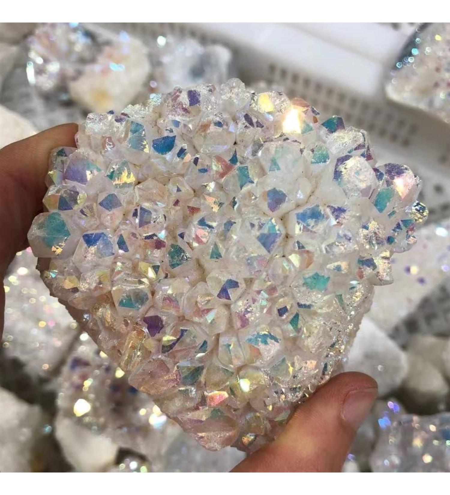 Natural White Angel Aura Quartz Electroplating White Crystal Cluster Colorful Point Geode Enegry Crystals Decor Suitable for Home Natural Luster (Size : 200-300g) - Buy Online on GoSupps.com