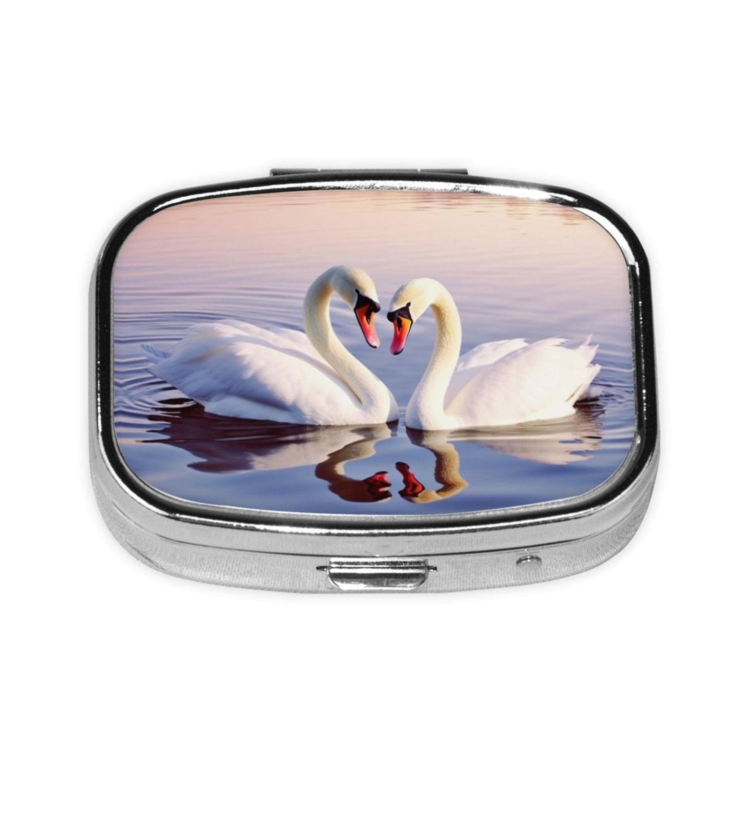 Swan Heart Printing Small Pill Case - 2 Compartment Travel Pill Organizer for Purse & Gifts - Buy Online on GoSupps.com
