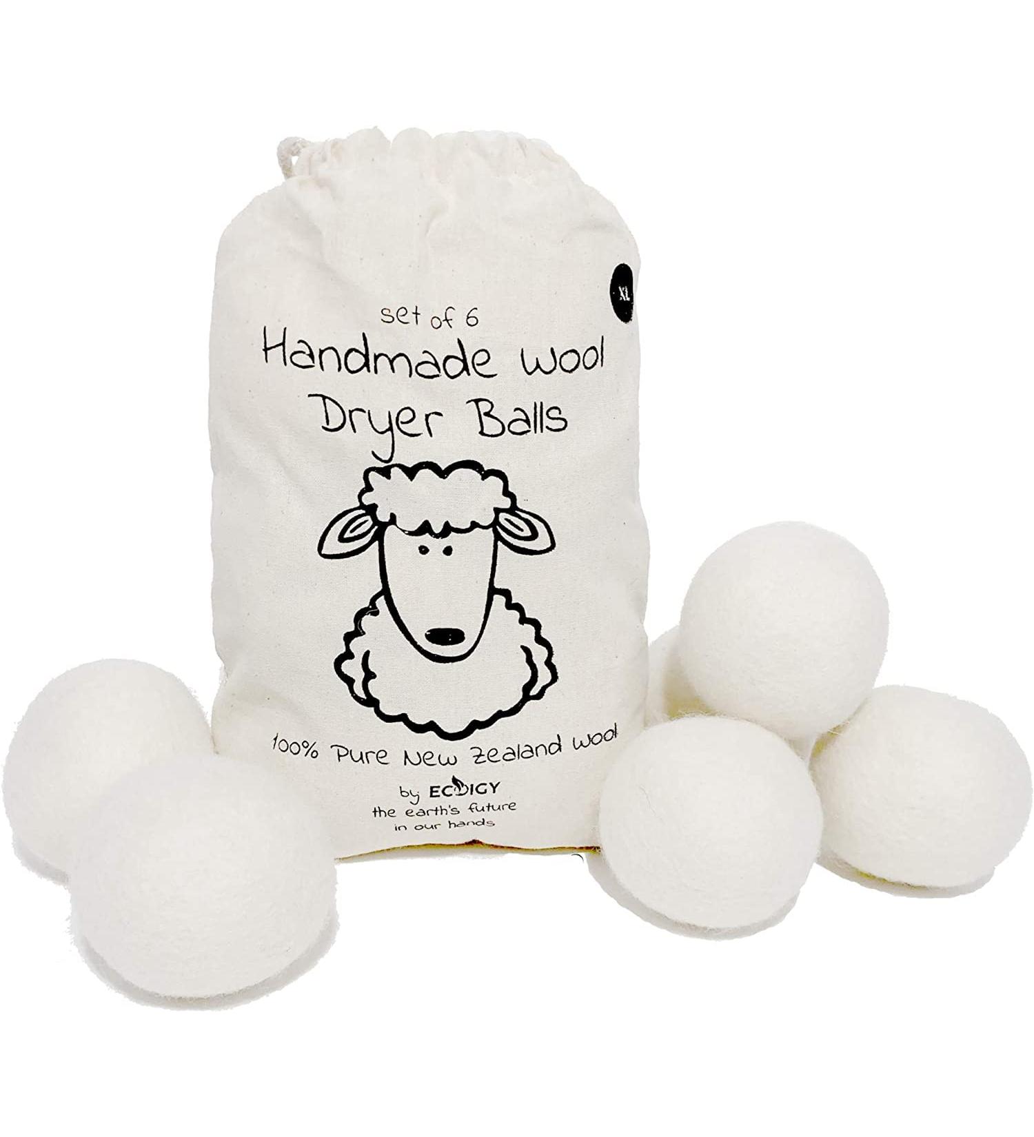 Wool Dryer Balls Organic XL 6-Pack by Ecoigy - Natural Fabric Softener for Laundry - New Zealand Wool - Reduce Dry Time & Energy Costs - Buy Online on GoSupps.com