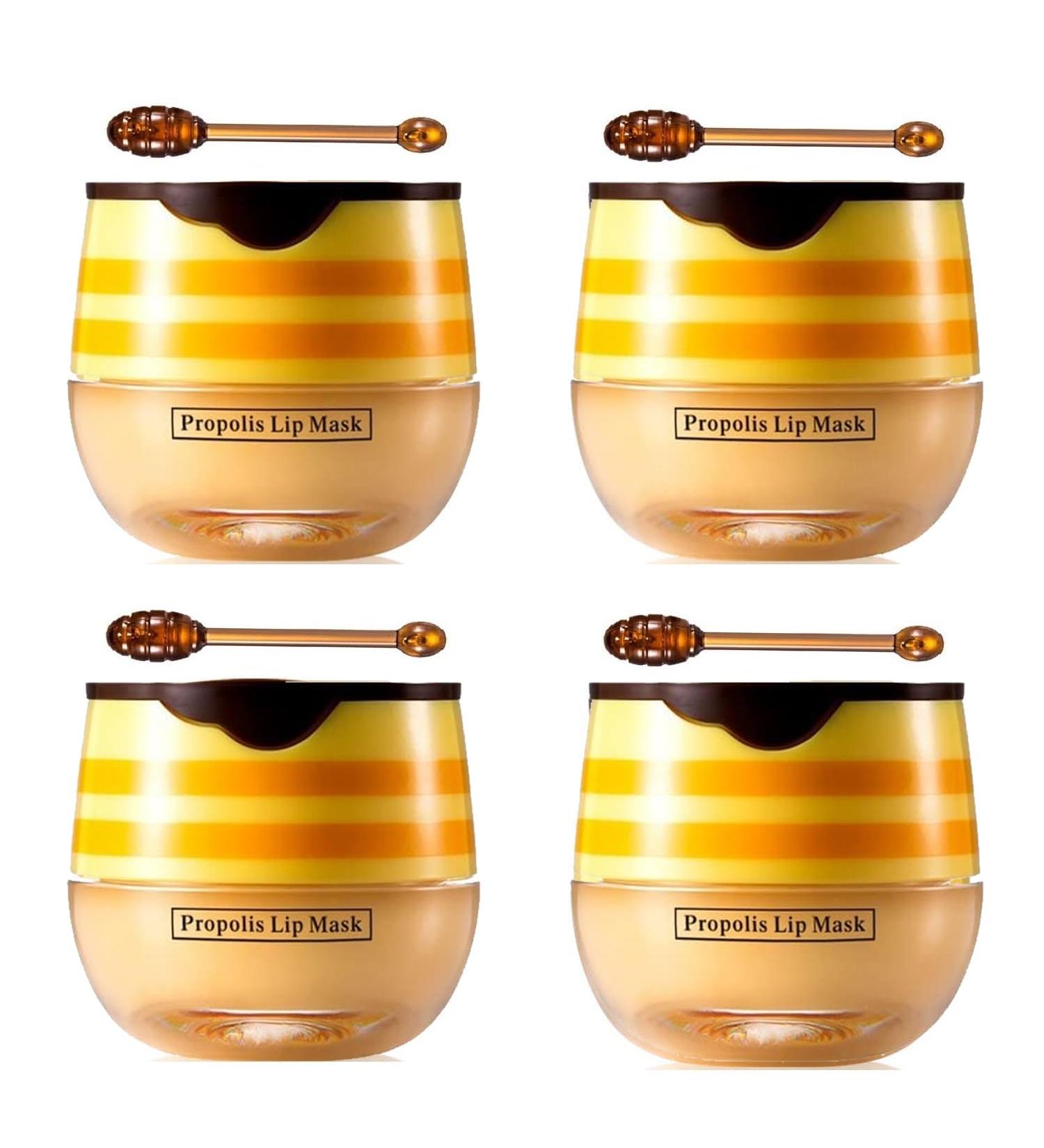 4 PCS Bee Lip Balm Honey Pot Propolis Lip Mask Moisturizing Moisture Nourishing Dry & Chapped Care and Reduces Lines Exfoliating (Honey) Honey 4 pcs - Buy Online on GoSupps.com