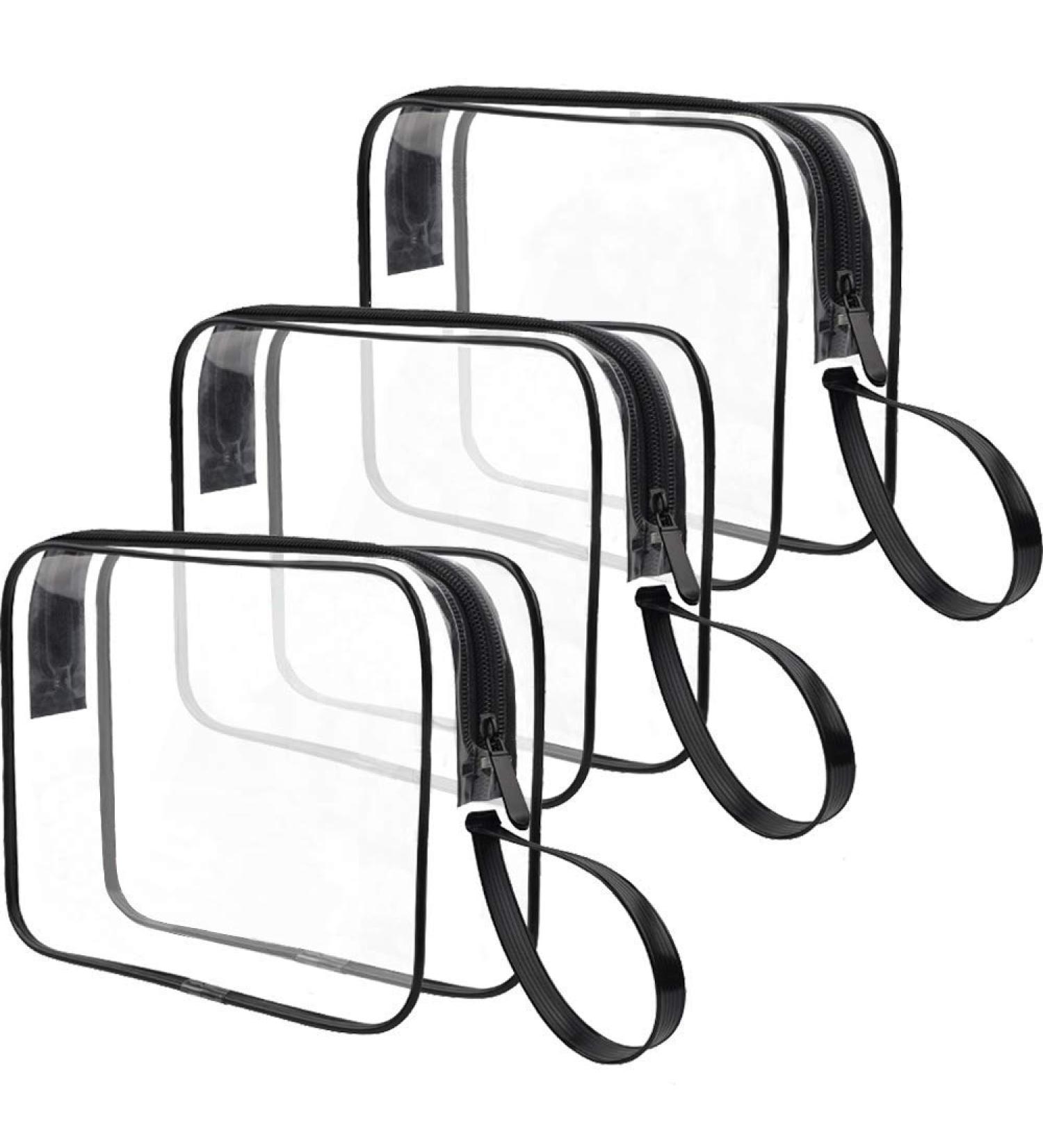3 Pack TSA Approved Toiletry Bags - Quart Size Carry On Cosmetic Makeup Pouch with Handle for Men and Women (Black) - Buy Online on GoSupps.com