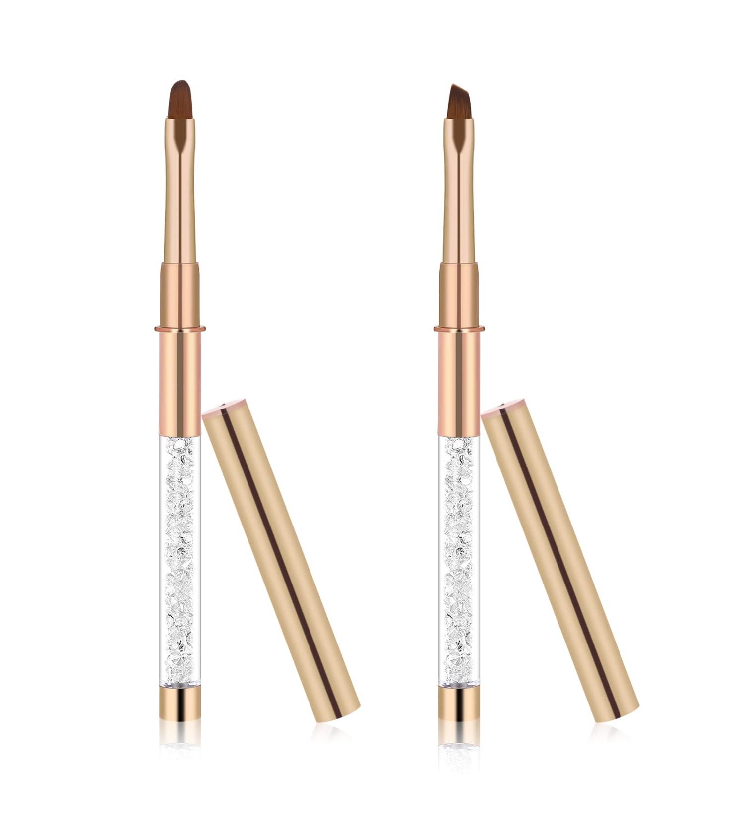 2pcs Nail Art Clean Up Brushes - Round & Angled Head Acrylic Nail Brush Pen Set for Women - Painting Tools for Nail Art Design & Polish Mistake Cleaning - Buy Online on GoSupps.com