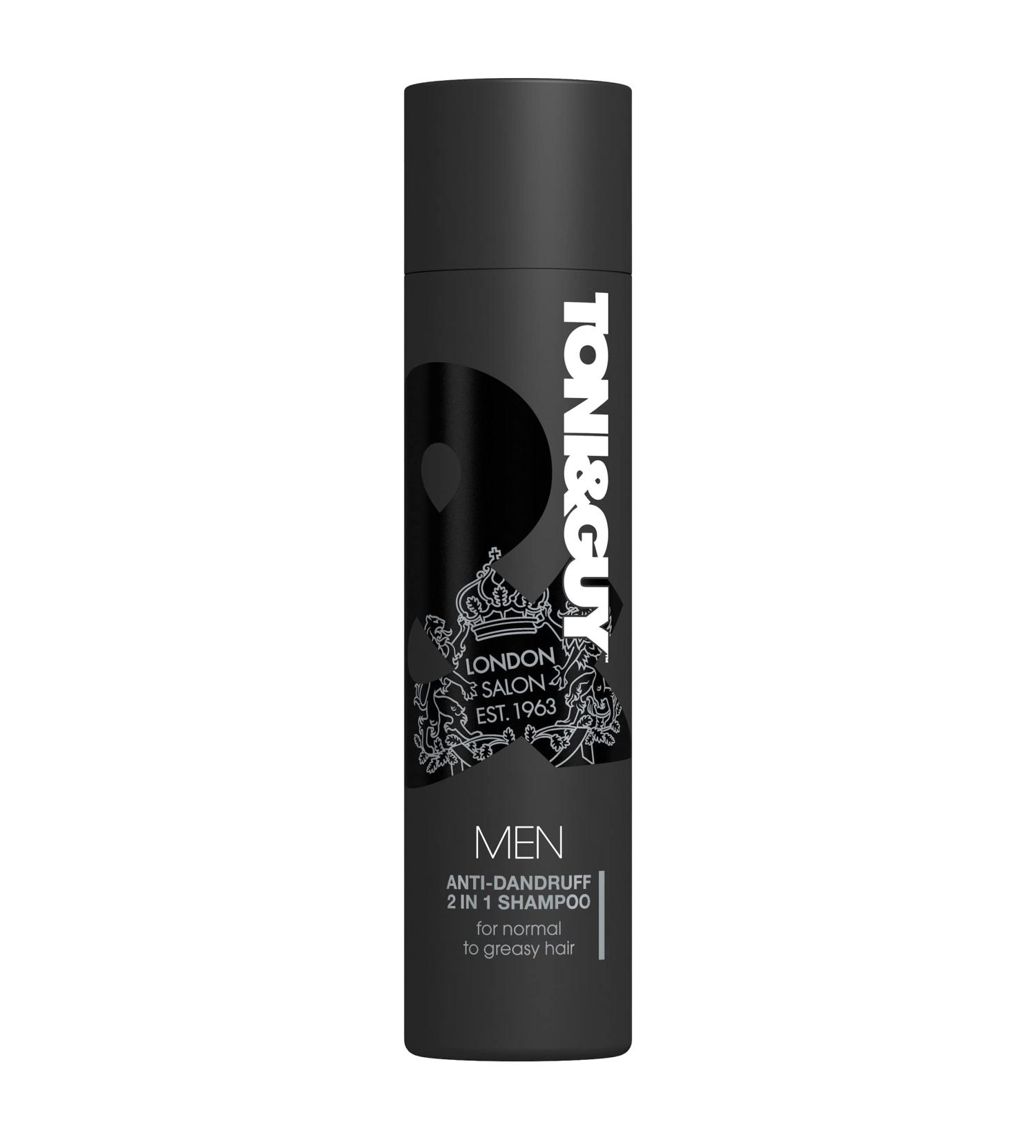 Toni & Guy Men Anti-Dandruff 2 in 1 Shampoo - Cleanses Greasy Hair, Soothes Itchy Scalp - 250ml (Pack of 1) - Buy Online on GoSupps.com