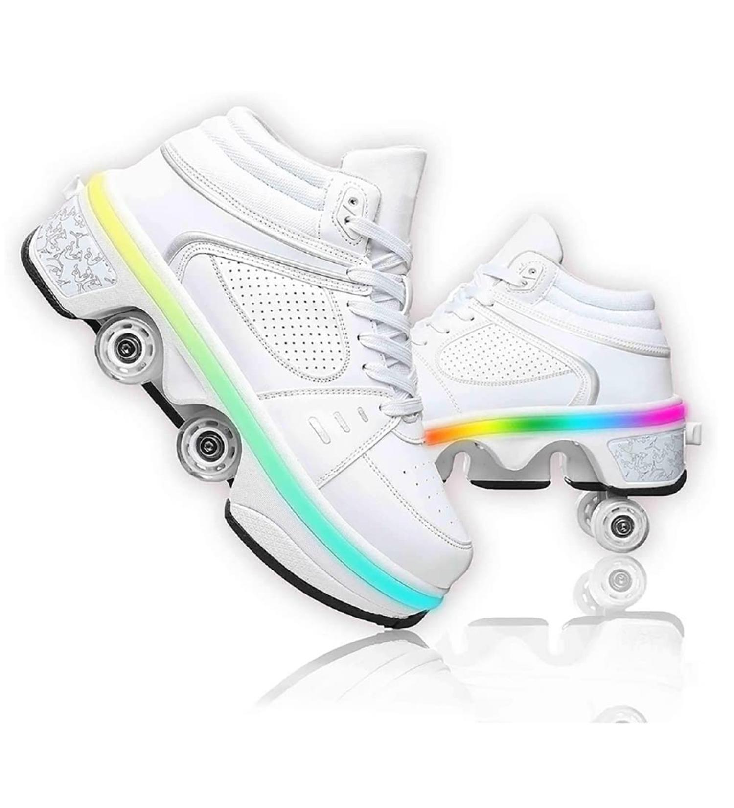 Buy LED 4-Wheel Adjustable Roller Skates - Bright Shoes for Men Women & Kids | White 38 EU - International Shipping Available - Buy Online on GoSupps.com