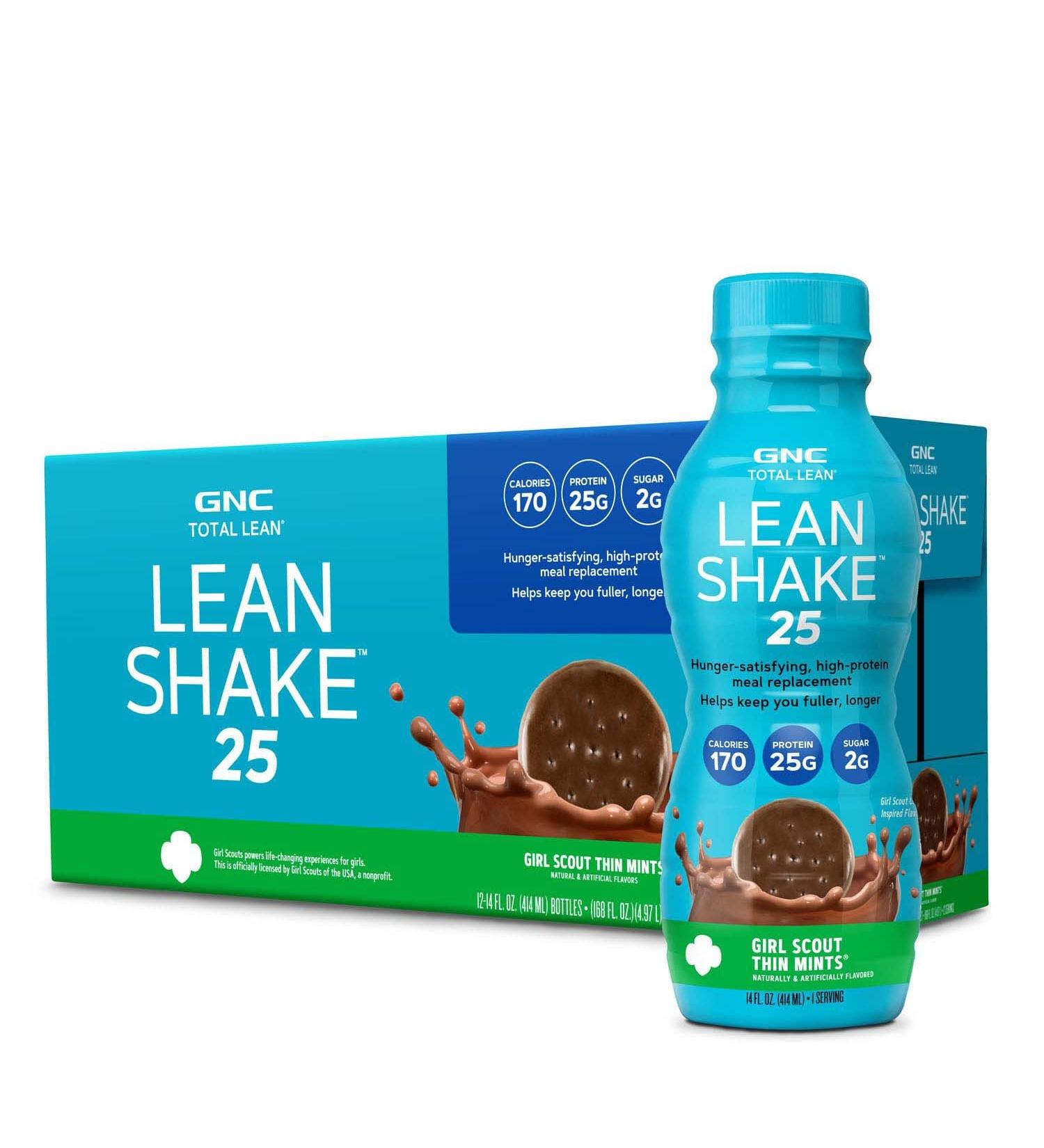 GNC Total Lean Lean Shake 25 To Go Bottles | Low-Carb Protein Shake | Girl Scouts Thin Mints | 12 Pack - 1 Serving | Weight Loss & BMI Support - Buy Online on GoSupps.com