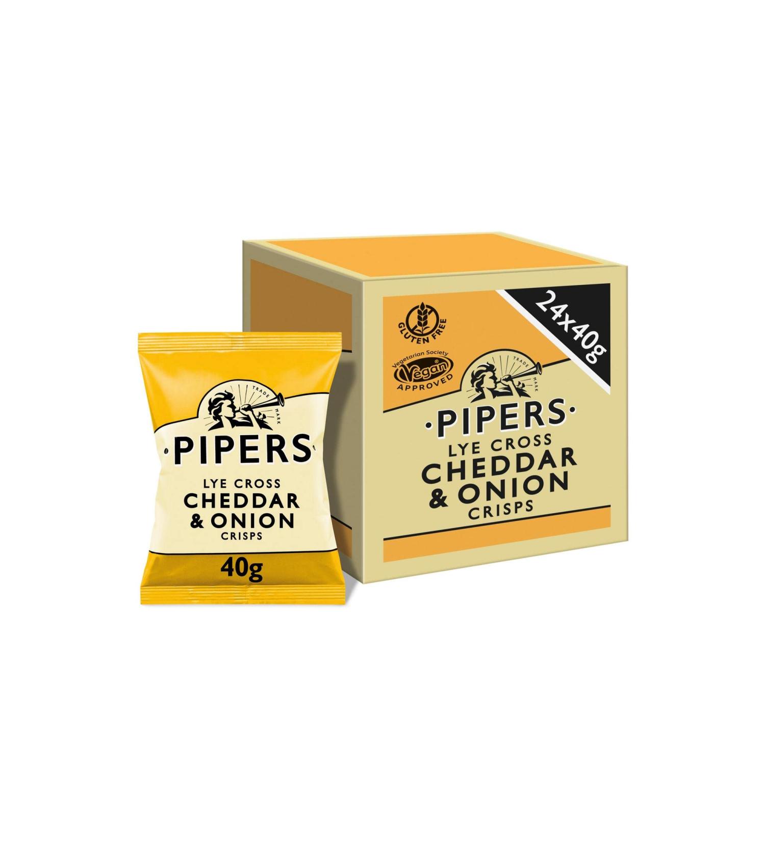 Pipers Crisps | Lye Cross Cheddar & Onion | 24 x 40G - Buy Online on GoSupps.com