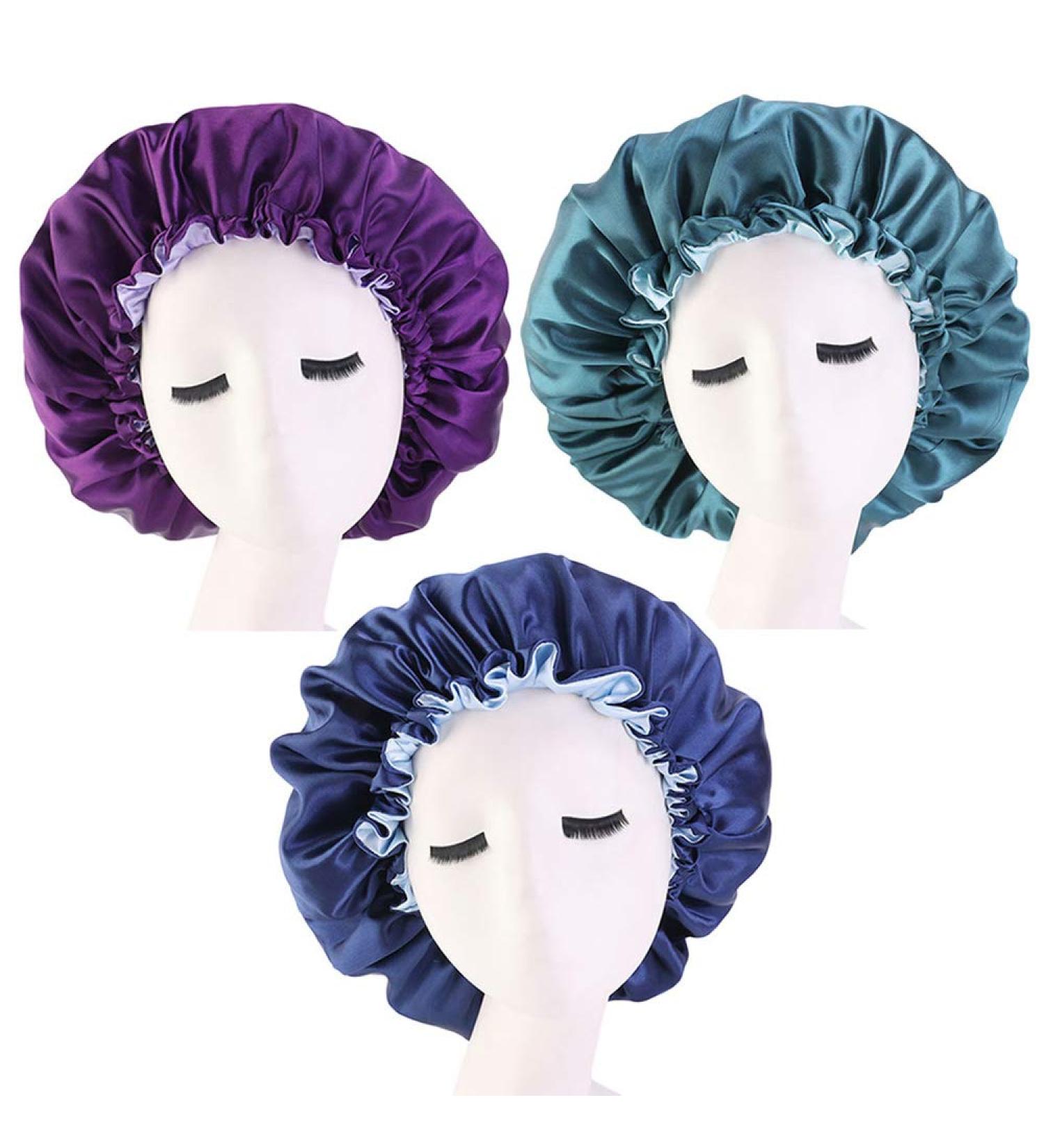 LERTREE 3PCS Elastic Satin Night Sleep Cap Hair Bonnet Hat for Women | Shower Caps Set - Buy Online on GoSupps.com