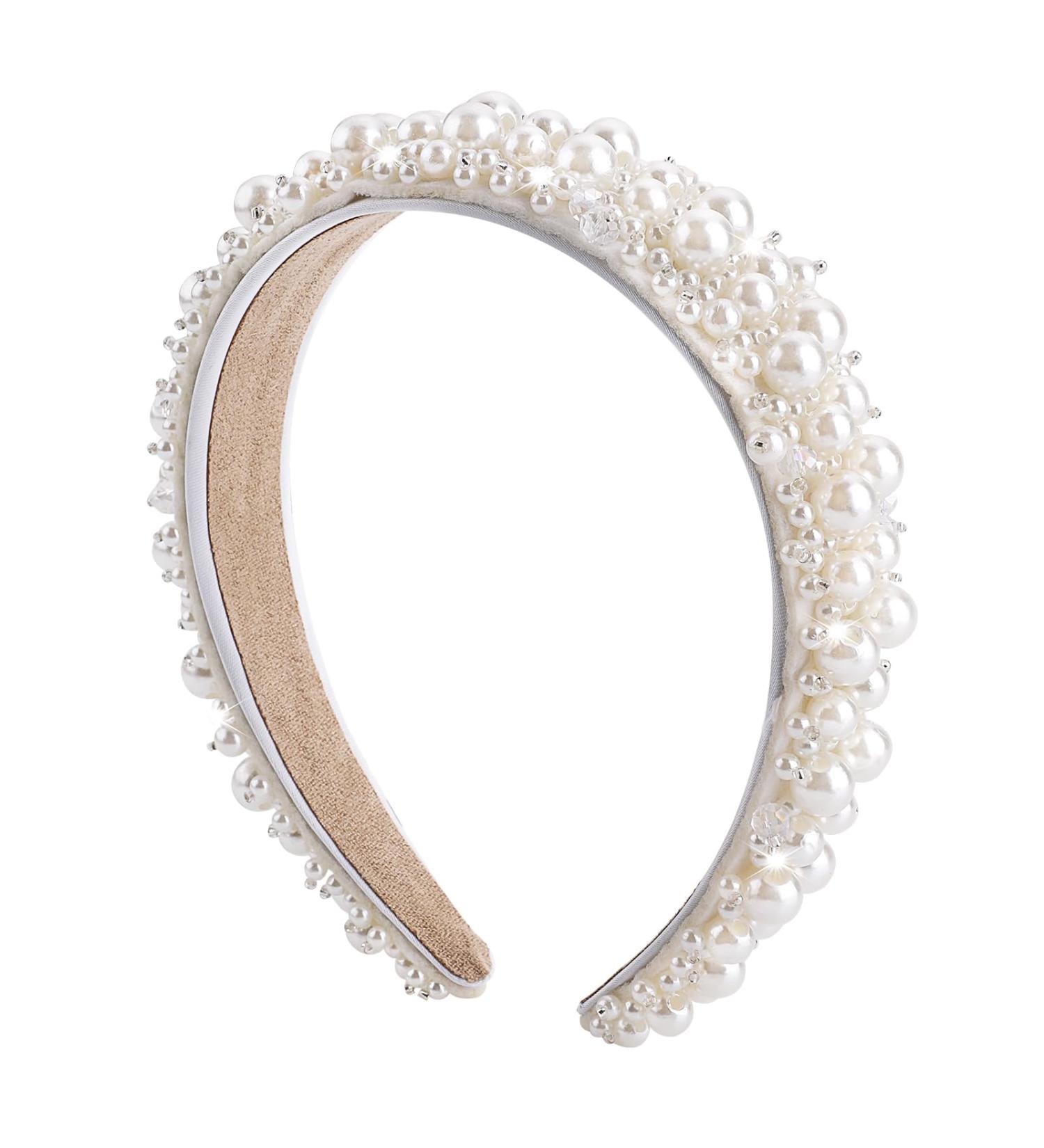 Yolev Women's Pearl Headbands White Faux Pearl Hairbands Bridal Beaded Hair Hoop Wedding Headpieces Hair Styling Accessories for Women and Girls - Buy Online on GoSupps.com