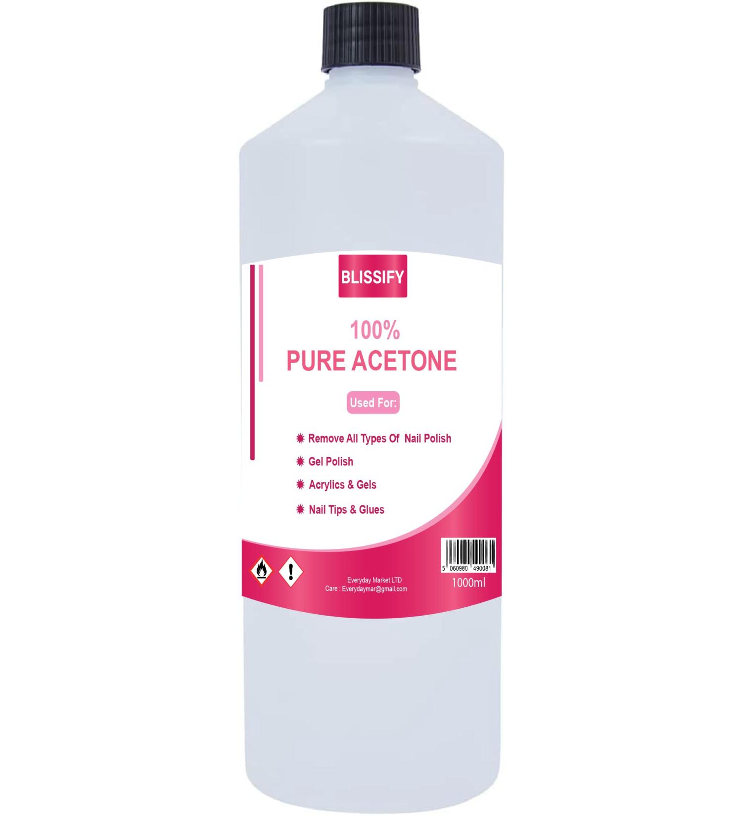 Blissify 99.5% Pure Acetone Lab Grade Acetone for Cleaning Electronics - Beauty Nail Solution - Versatile Solvent for Removing Paint & Varnish (1L Pack of 1) 1 L