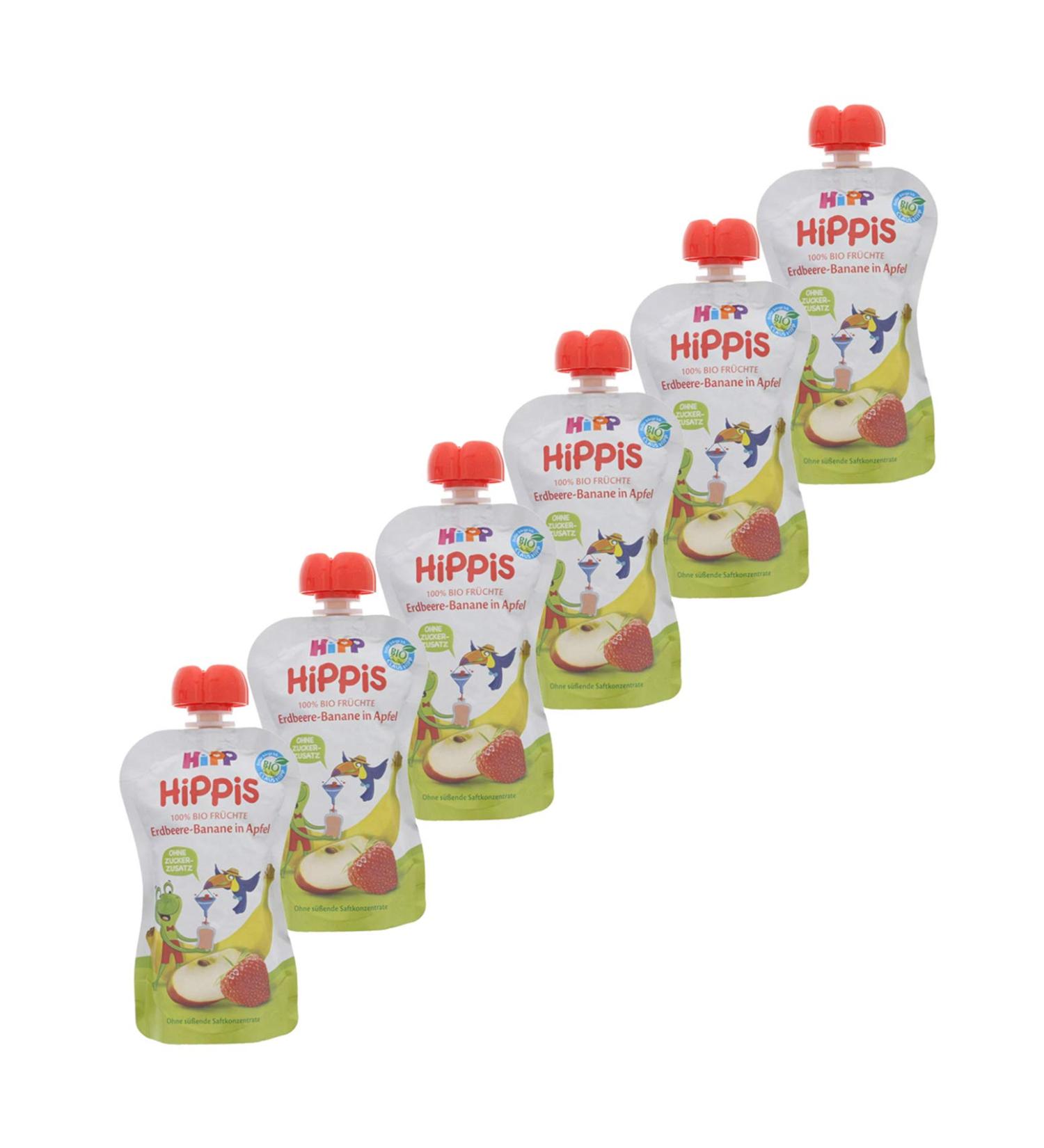 Buy Hipp Hippis Squeeze Bag - Strawberry Banana & Apple | 100% Organic Fruit Snack | 6 x 100g Pack - No Added Sugar - International Shipping - Buy Online on GoSupps.com