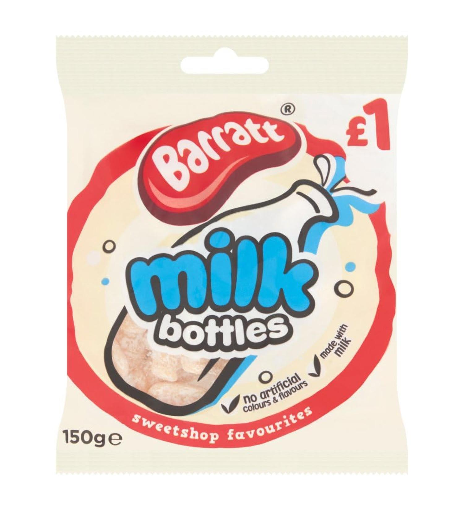 Barratt Sweet Shop Milk Bottles Sweets 150g PMP Bags (Pack of 12)