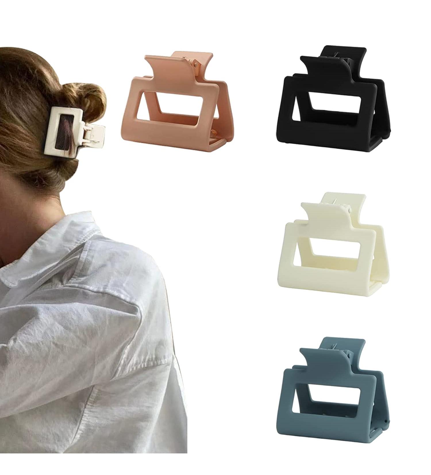 4 PCS Matte Square Claw Clips - Neutral Color Hair Accessories for Women - Small Claw Clips for Thin & Thick Hair - Gifts for Mom - Cream White/Grey - Buy Online on GoSupps.com