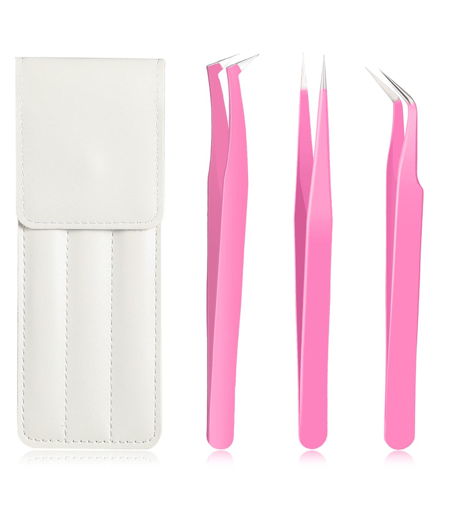 3-Piece Stainless Steel Lashes Tweezers Set with White Bag - Curved and Straight Eyelash Extension Tools for Women and Girls - Buy Online on GoSupps.com