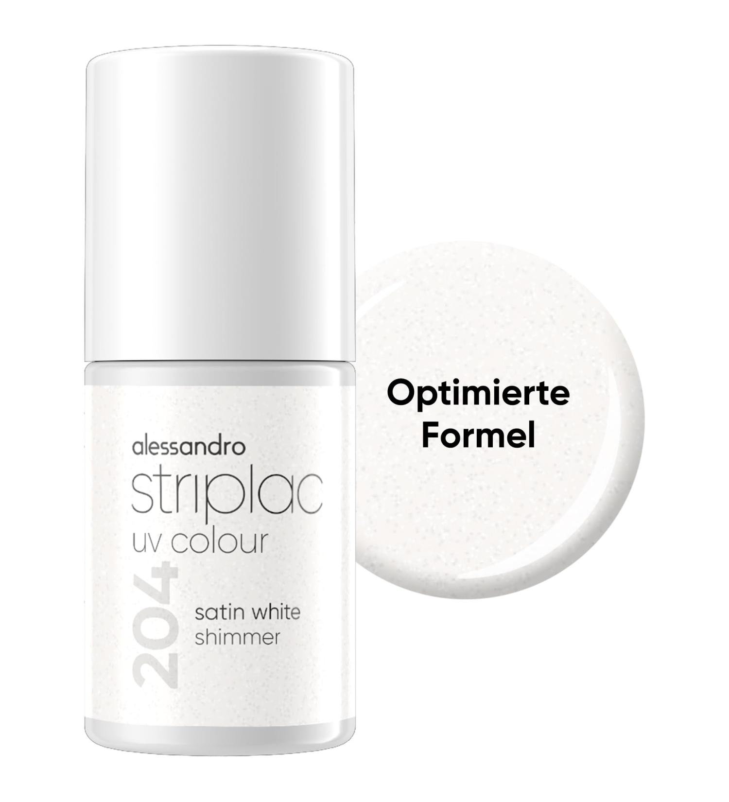alessandro Striplac Uv Nail Polish Satin White Shimmer opaque and scratch resistant up to 15 days easy to apply gentle removal technology vegan white 65 ml - Buy Online on GoSupps.com