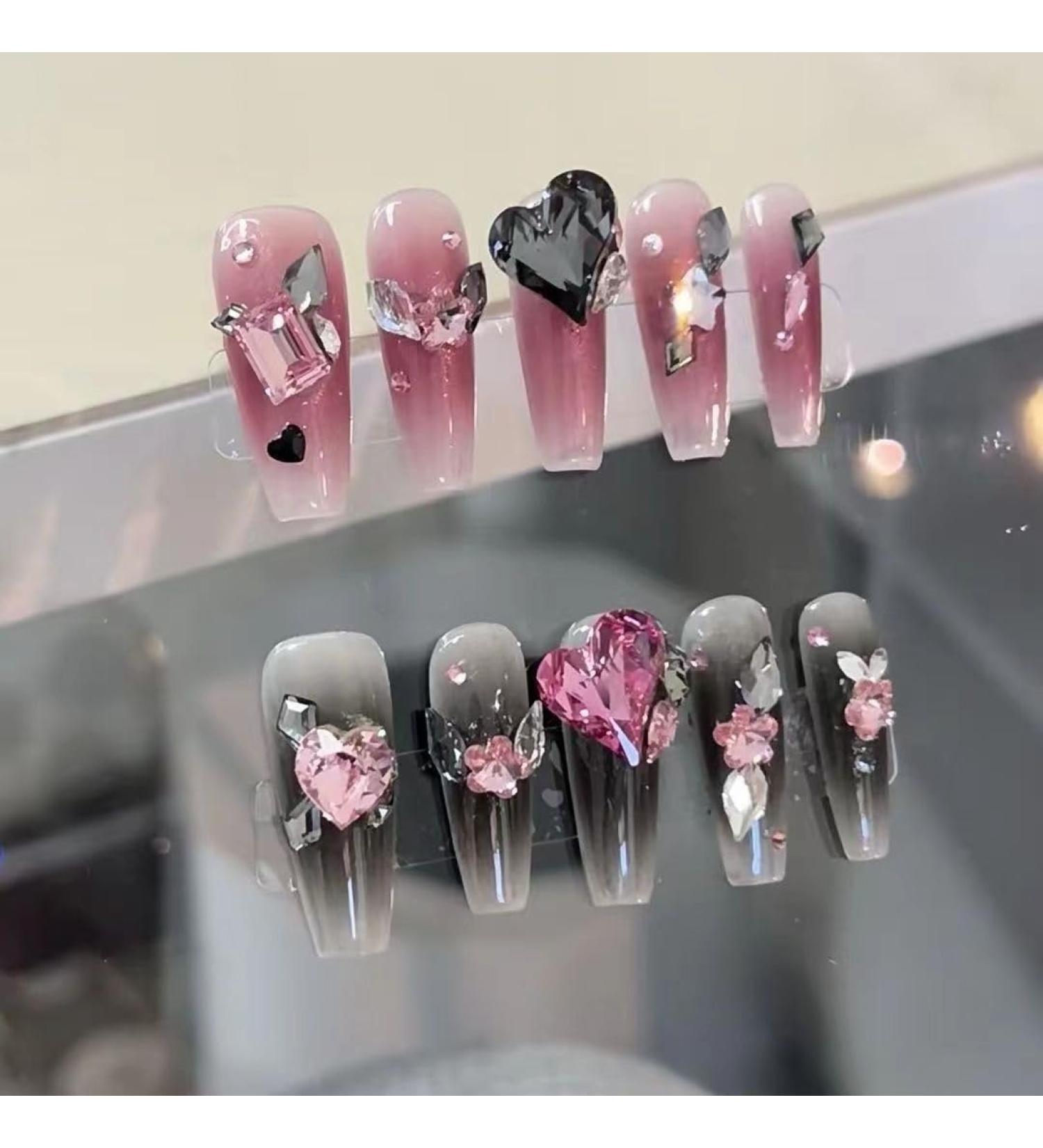 Temperament Enhancement Nail Patch Fake Nails Nail Patch Light Luxury high-Grade Flash Diamond Spice Girl Full Blush BlackBerry Mandarin Duck with Detachable Handmade Nail (10-Piece Pack) (Size : M - Buy Online on GoSupps.com
