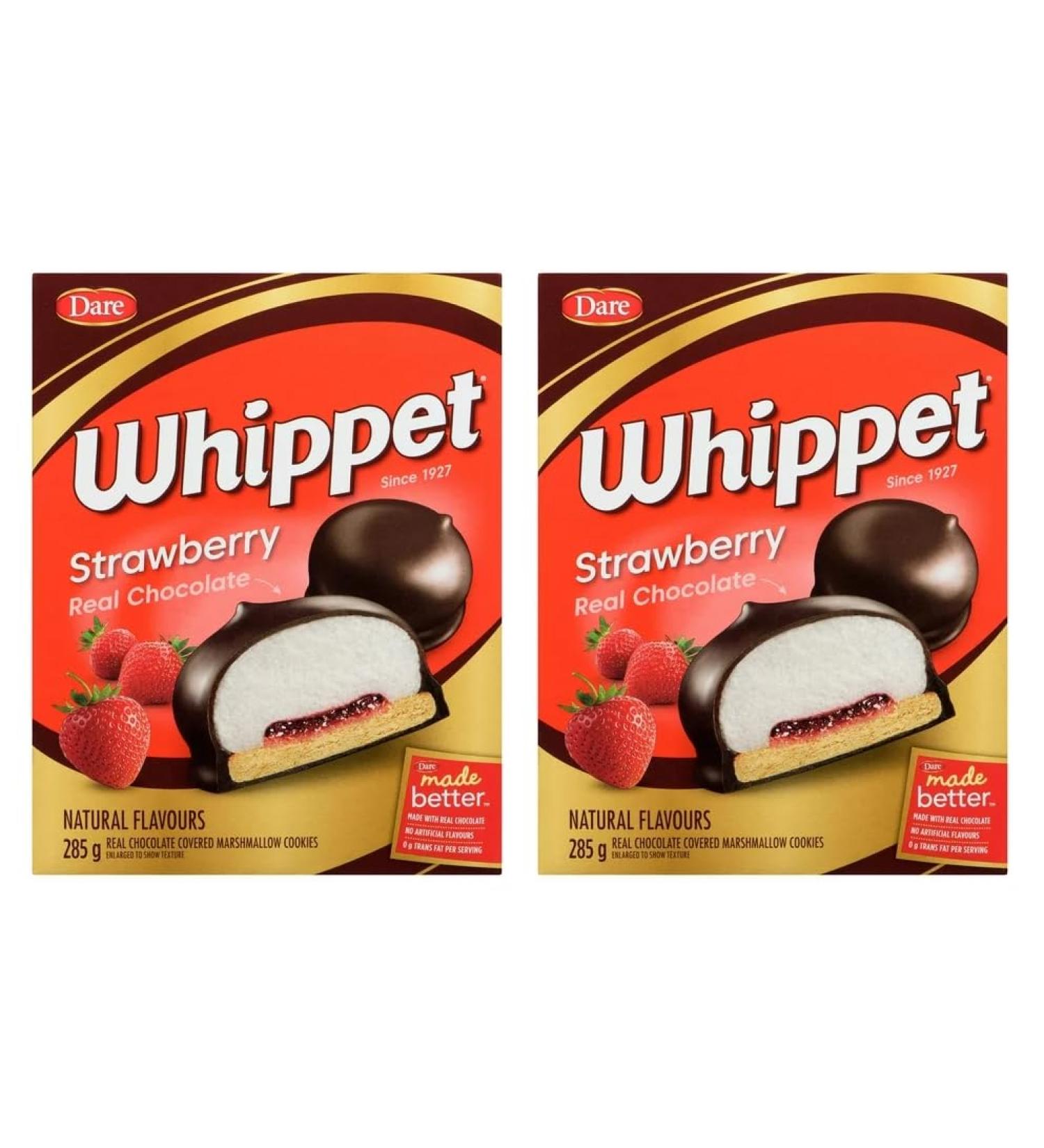 Dare Whippet Strawberry Chocolate Covered Marshmallow Cookies with Real Chocolate (2) Package Bundle (285g per box) with BIG MAPLE Trivia Cards. Tasty Snack for School Office Home Movies - Buy Online on GoSupps.com