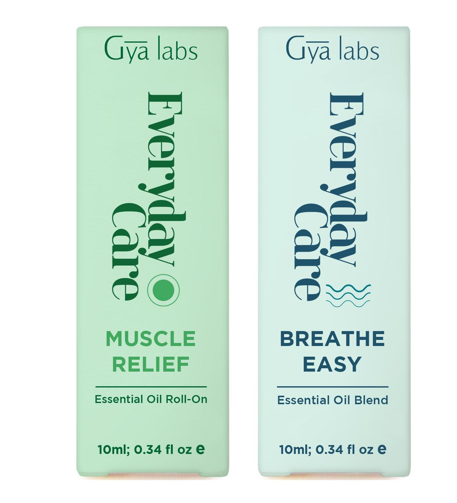 Muscle Relief & Breathe Roll On Set - Essential Oils Aromatherapy Roll On with Essential Oil Set - 2x0.34 fl oz - Gya Labs - Buy Online on GoSupps.com