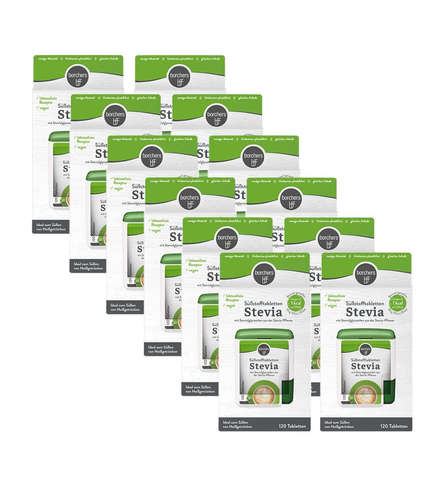 12 x Borchers Stevia Sweetener Tablets - Low Calorie Convenient Dispenser 120 Tablets 1440 Pieces - Buy Online for International Shipping - Buy Online on GoSupps.com