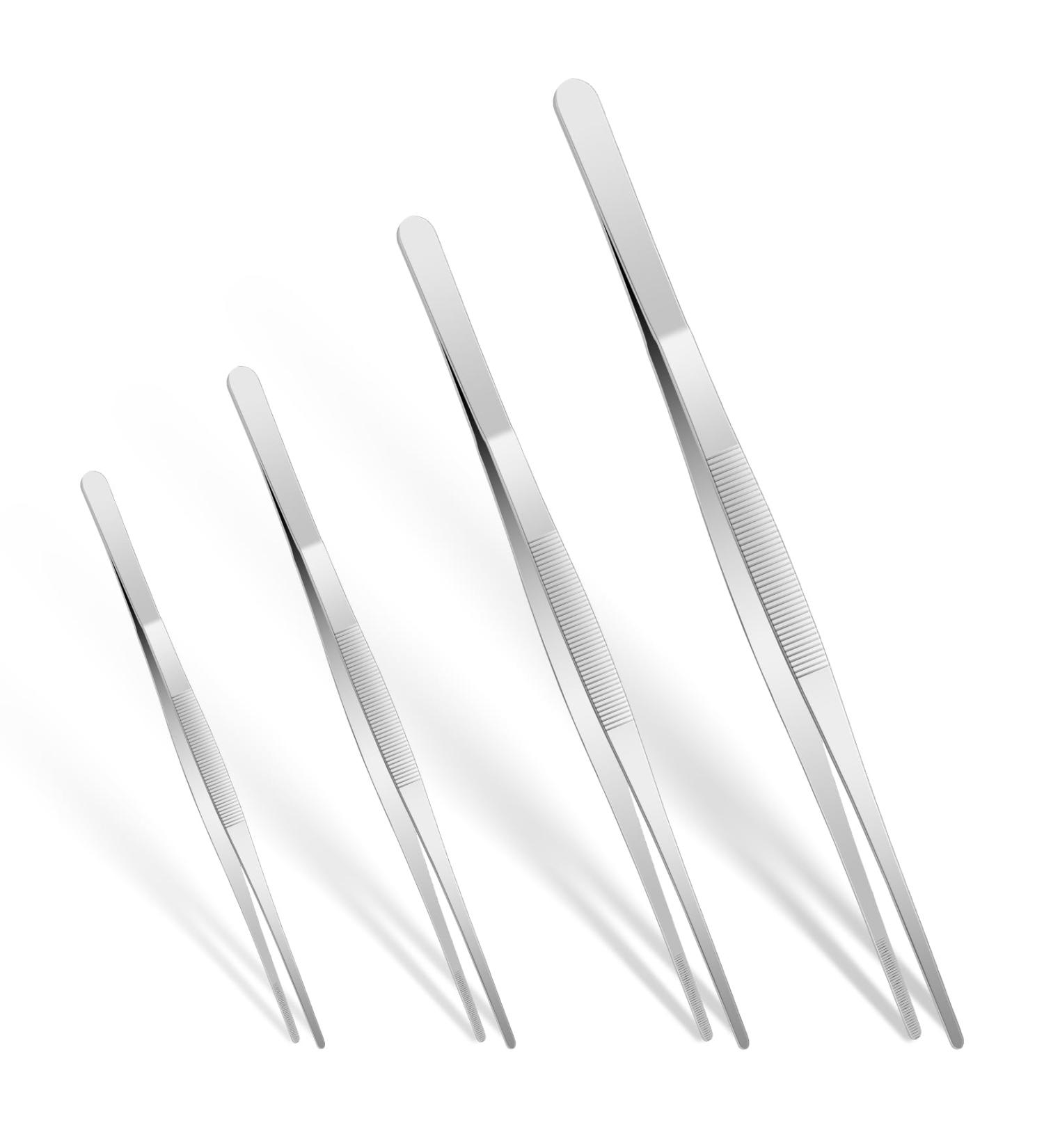 4-Piece Stainless Steel Tweezers Set Non-Slip Fine Tweezers Flat Metal Tweezers with Precision Pinking Tweezers Set for Cooking Gardening Repairing Eating (12 10 8 6 inch Silver) - Buy Online on GoSupps.com