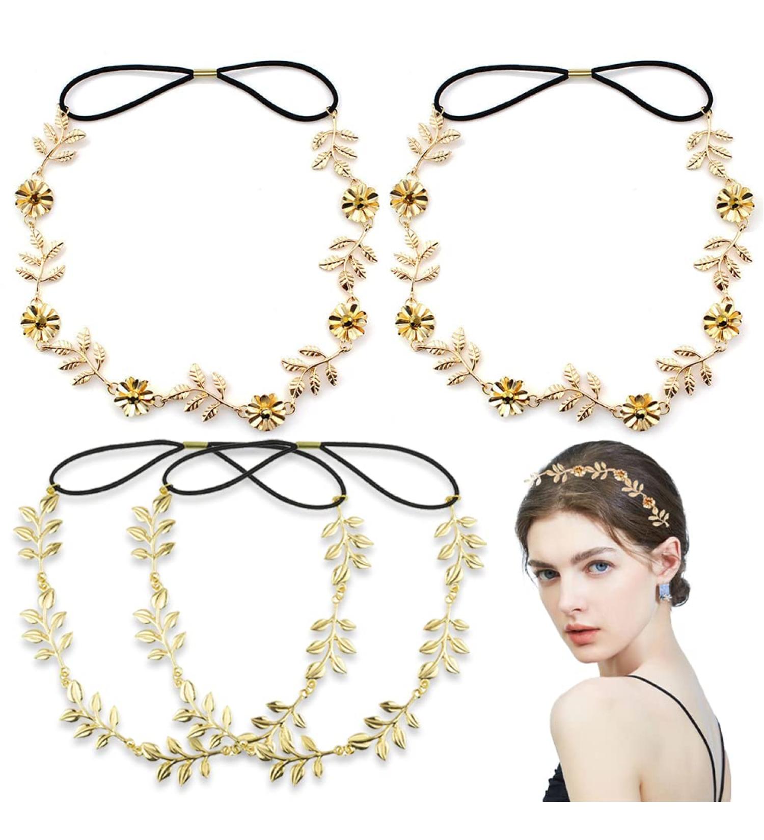 Gold Leaves Flower Head Chain Set for Women - Wedding & Festival Headpiece - Buy Online on GoSupps.com