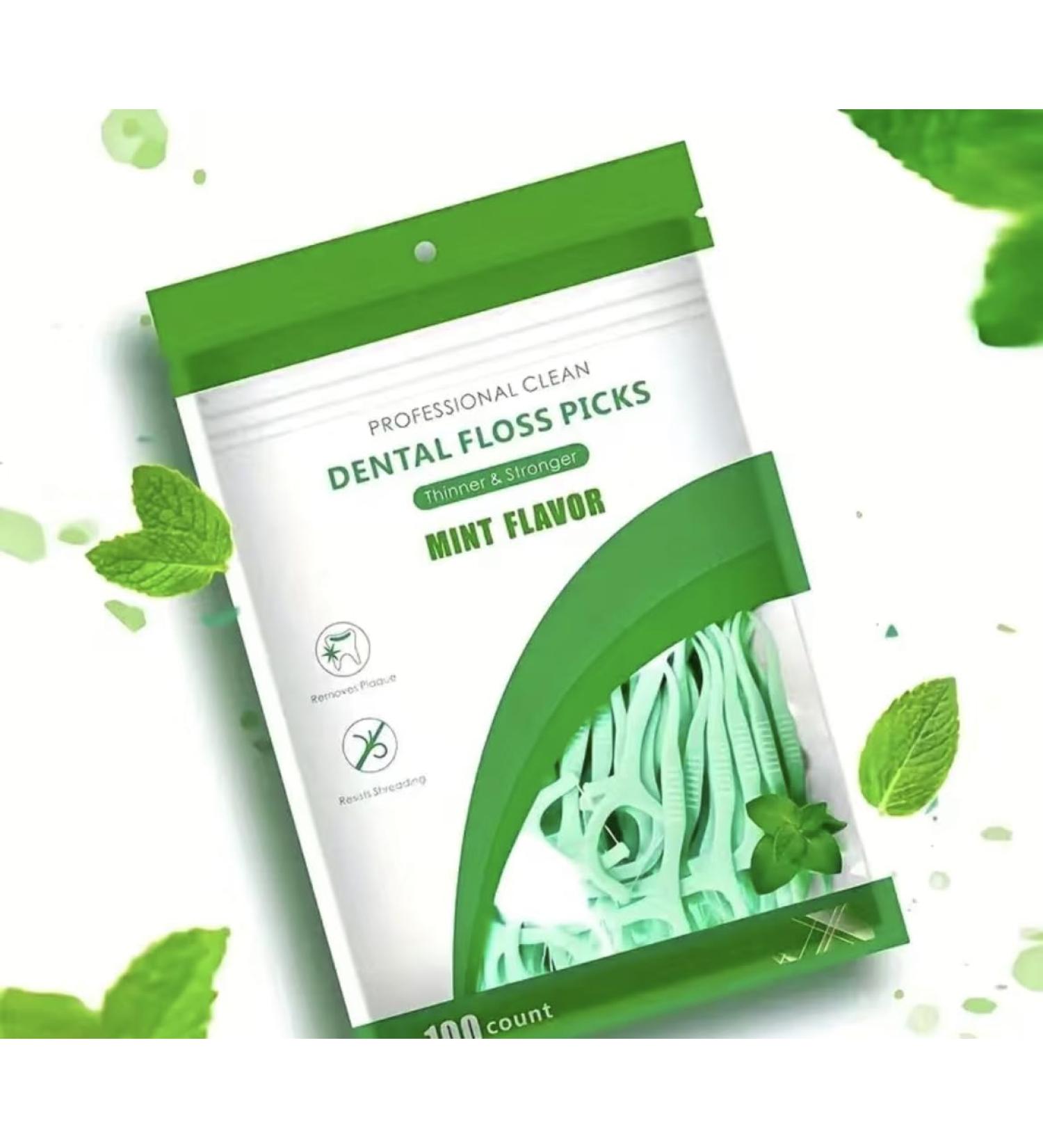 100pcs Mint Flavour Dental Floss Picks for Teeth Cleaning - Dental Floss Toothpicks - Buy Online on GoSupps.com