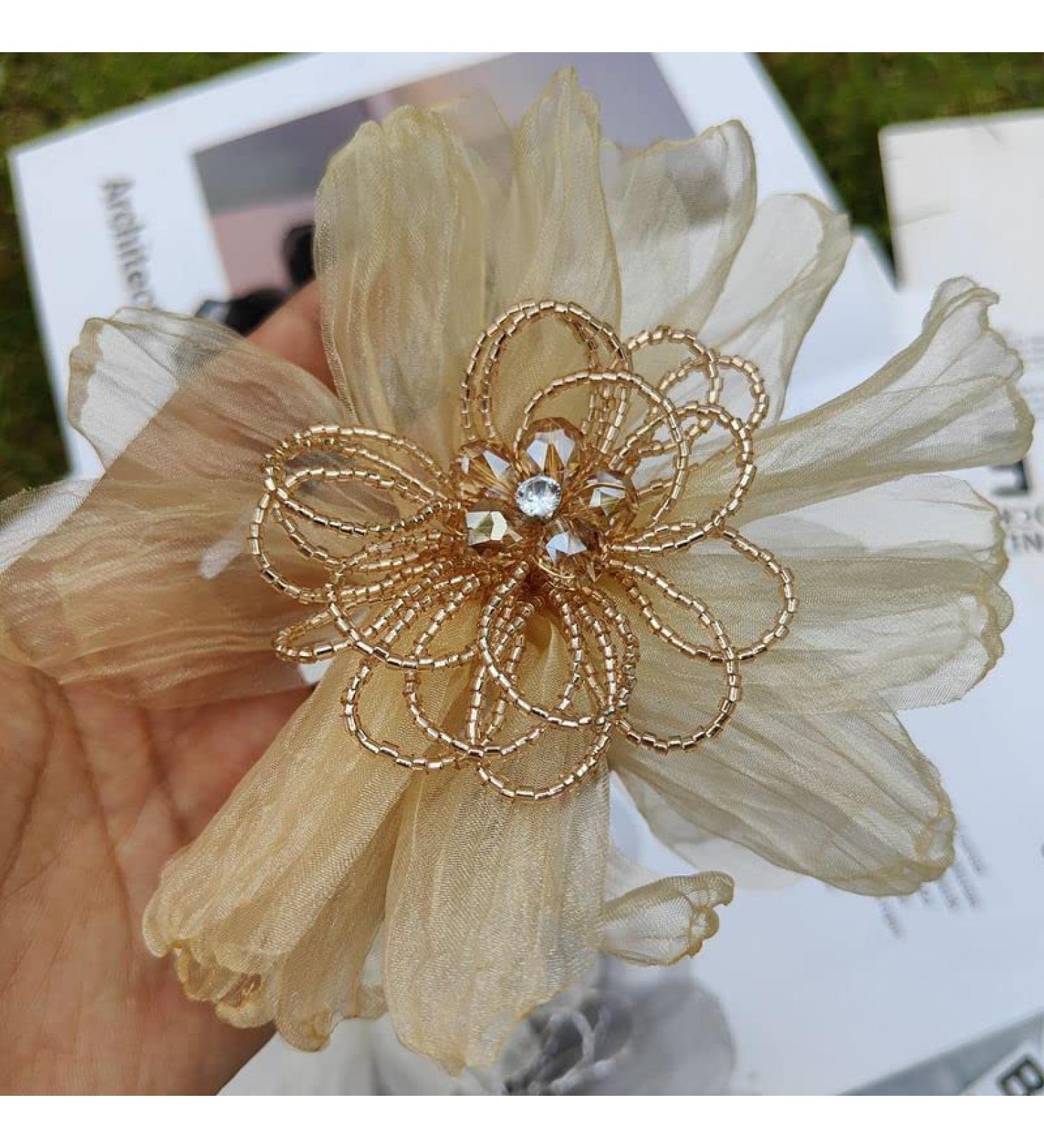Handmade Flower Patch Yarn Beaded Applique - Ch Champagne C for Wedding Dress Suit Decoration - Buy Online on GoSupps.com